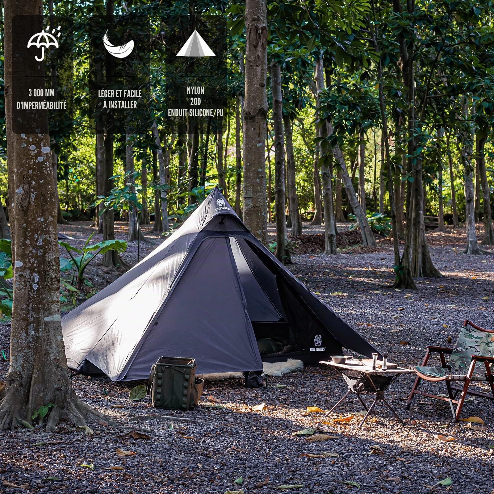 OneTigris Tetra Tente ultralégère Tipi 1-2 Personnes, randonnée Tente à arceaux avec Maille intérieure, Tente de Camping imperméable 3 Saisons, idéal pour Le Camping en Plein air, Sac à Dos Tourisme