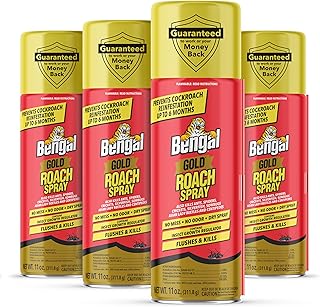 Bengal Gold Roach Spray - Odorless, Stain-Free Bug Spray for Home - Prevents Reinfestation for Up to 6 Months - 11 oz​, 4 Pack