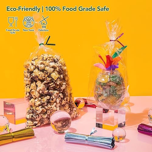 Miniatura 5 de Seal Fresh Bolsa transparente con lazos únicos  7 x 13 pulgadas (200 unidades)  Bolsas de celofán para fiesta, bolsas de regalo con cierre de lazo