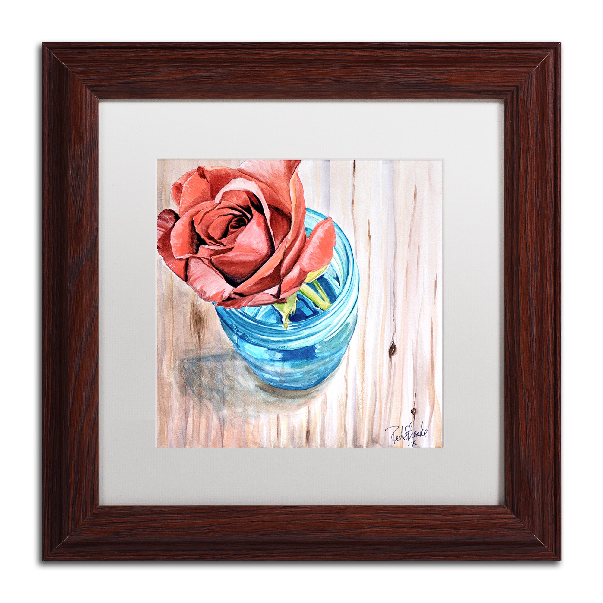 Rose in Jar by Jennifer Redstreake, White Matte, Wood Frame 11x11-Inch