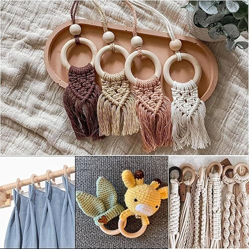 Miniatura 5 de 50 piezas de madera para manualidades, anillos de dentición de madera sin terminar, anillos de madera, aros de madera para manualidades