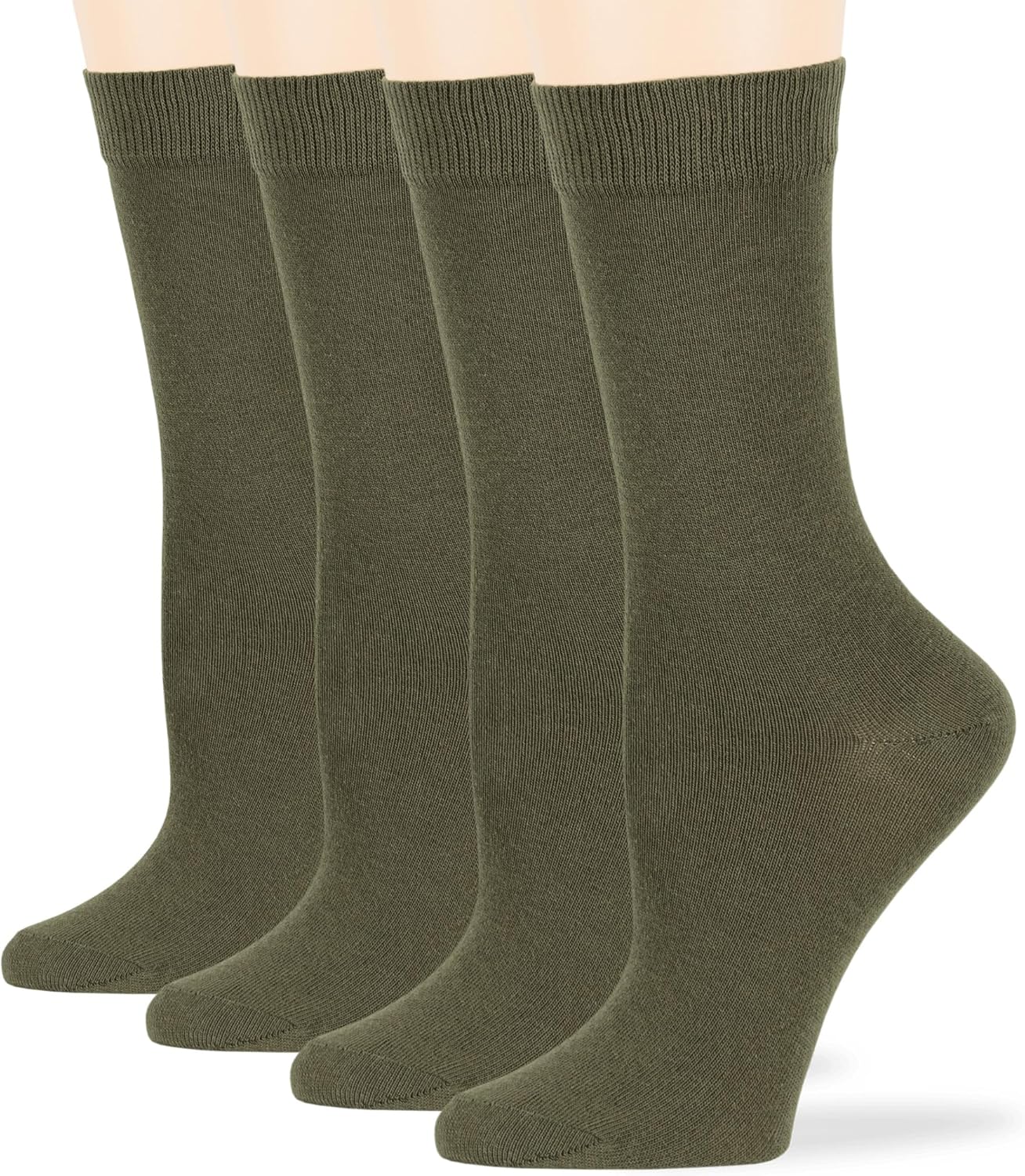 7BigStars Women's Cotton Dress Socks - 4 Pack L/M - Solid Assorted Crew Calf Black Brown Blue Grey Beige Olive Green