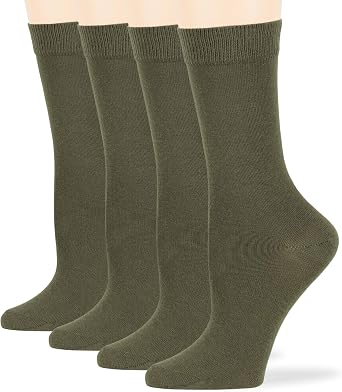 7BigStars Womens Cotton Dress Socks - 4 Pack L/M - Solid Assorted Crew Calf Black Brown Blue Grey Beige Olive Green