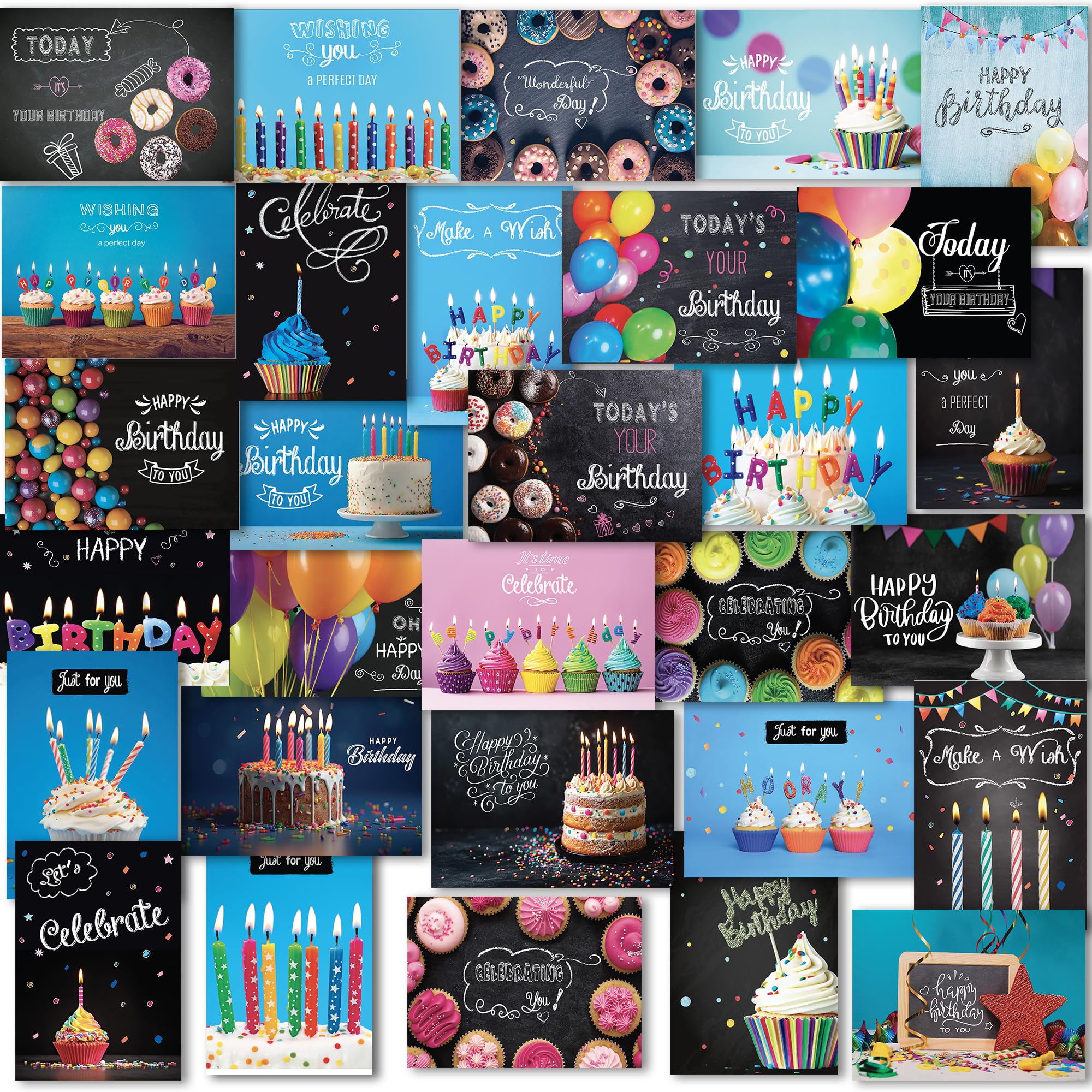 120 Birthday Cards Bulk- Happy Birthday Cards with Envelpoes30 Unique Blackboard Designs Large 5x7 Inches Includes Kraft and White Envelopes Assorted Birthday Cards for Business & Personal Us product thumbnail 2