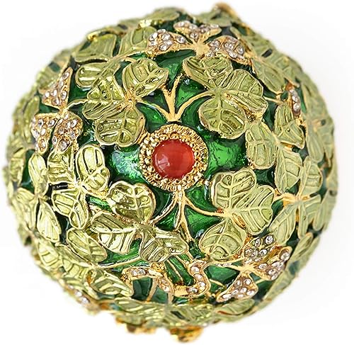 Miniatura 3 de Apropos Pintado a mano estilo vintage hojas doradas Faberge huevo con rico esmalte y brillantes diamantes de imitación joyero caja de joyas hojas