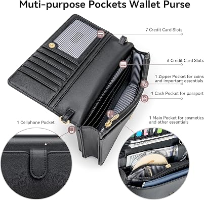 nuoku Women Small Crossbody Bag Cellphone Purse Wallet with RFID Card Slots 2 Straps Wristlet