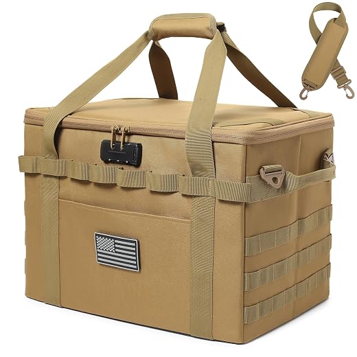 Tactical Camping Storage Bag Utility Tote Bag Camp Kitchen & Trunk Organizer with Combination Lock and Shoulder Strap