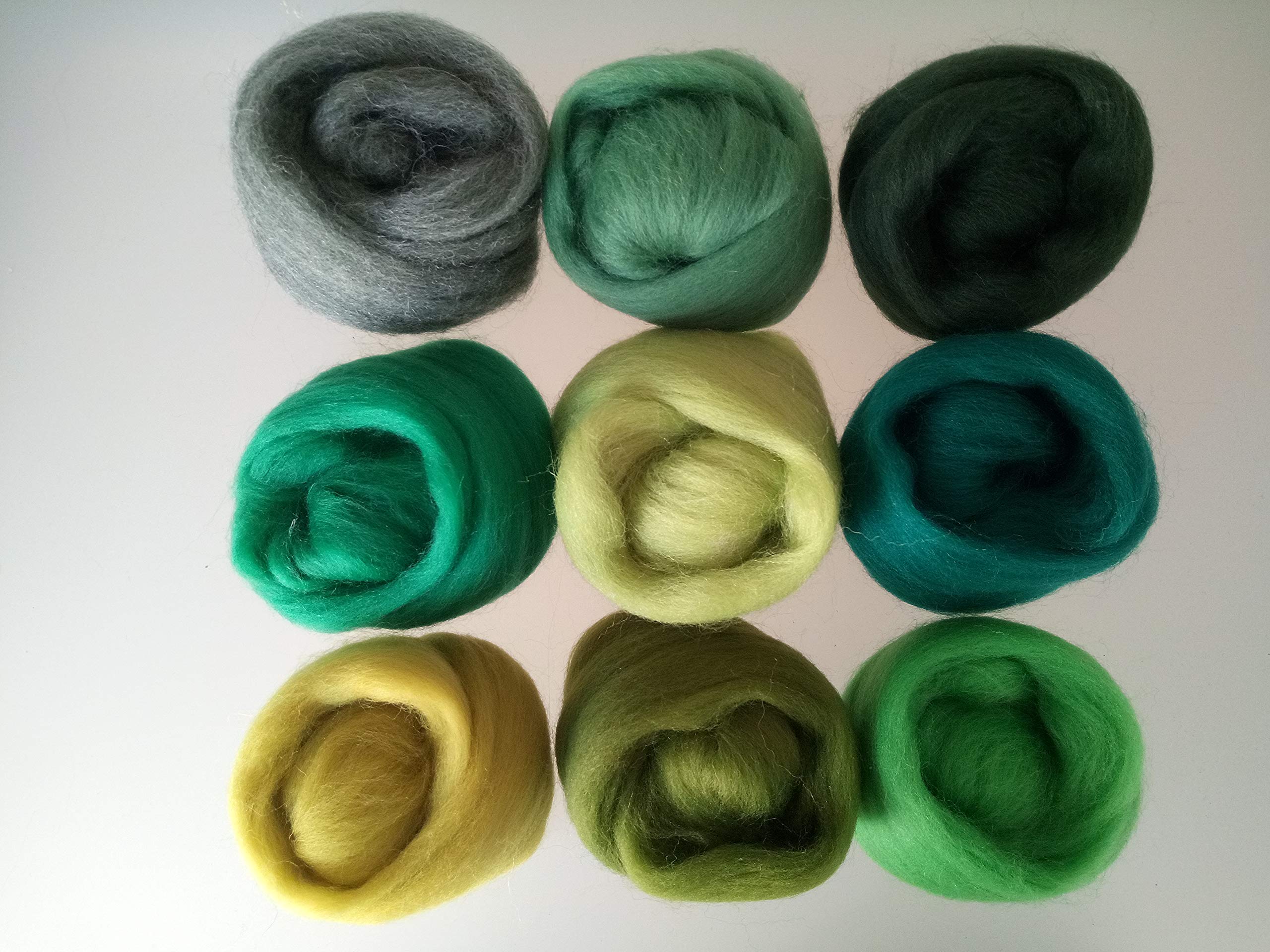 100% Merino Wool Roving, Needle & Wet Felting, Spinning, Weaving & DIY Wool Craft Set 90 g (Green 90 g), Green Pack: Forest - Image 2
