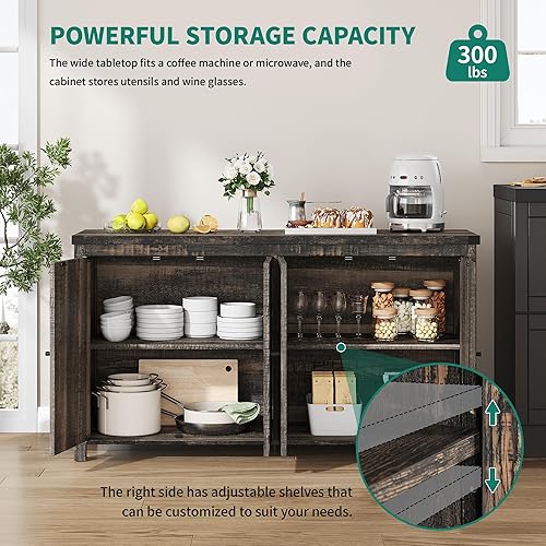 Miniatura 3 de YITAHOME Aparador de estilo rústico con almacenamiento con 4 puertas, armario de almacenamiento grande de cocina de 55 pulgadas, gabinete de barra