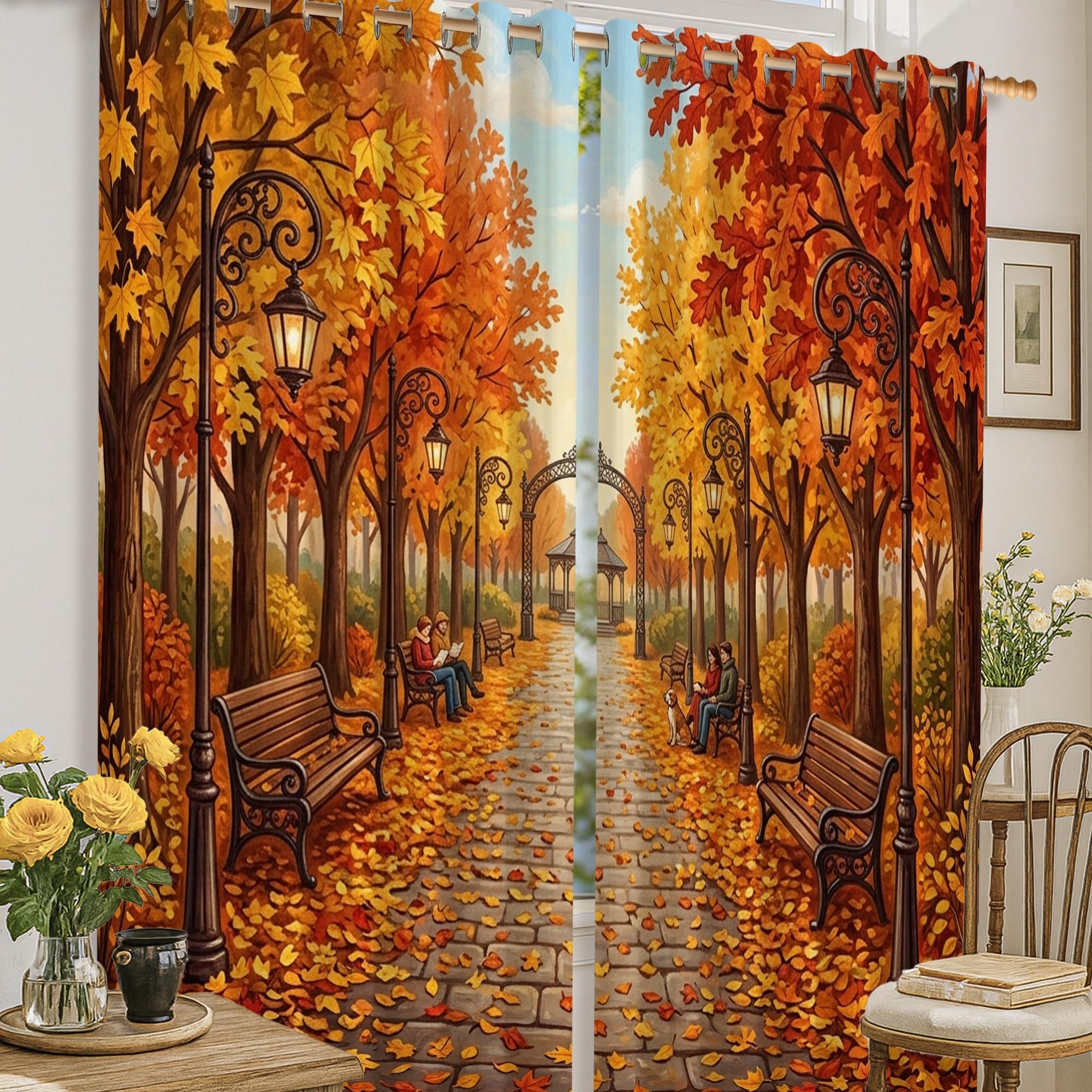 Rideaux occultants imprimé automne pour déco de cuisine et salon