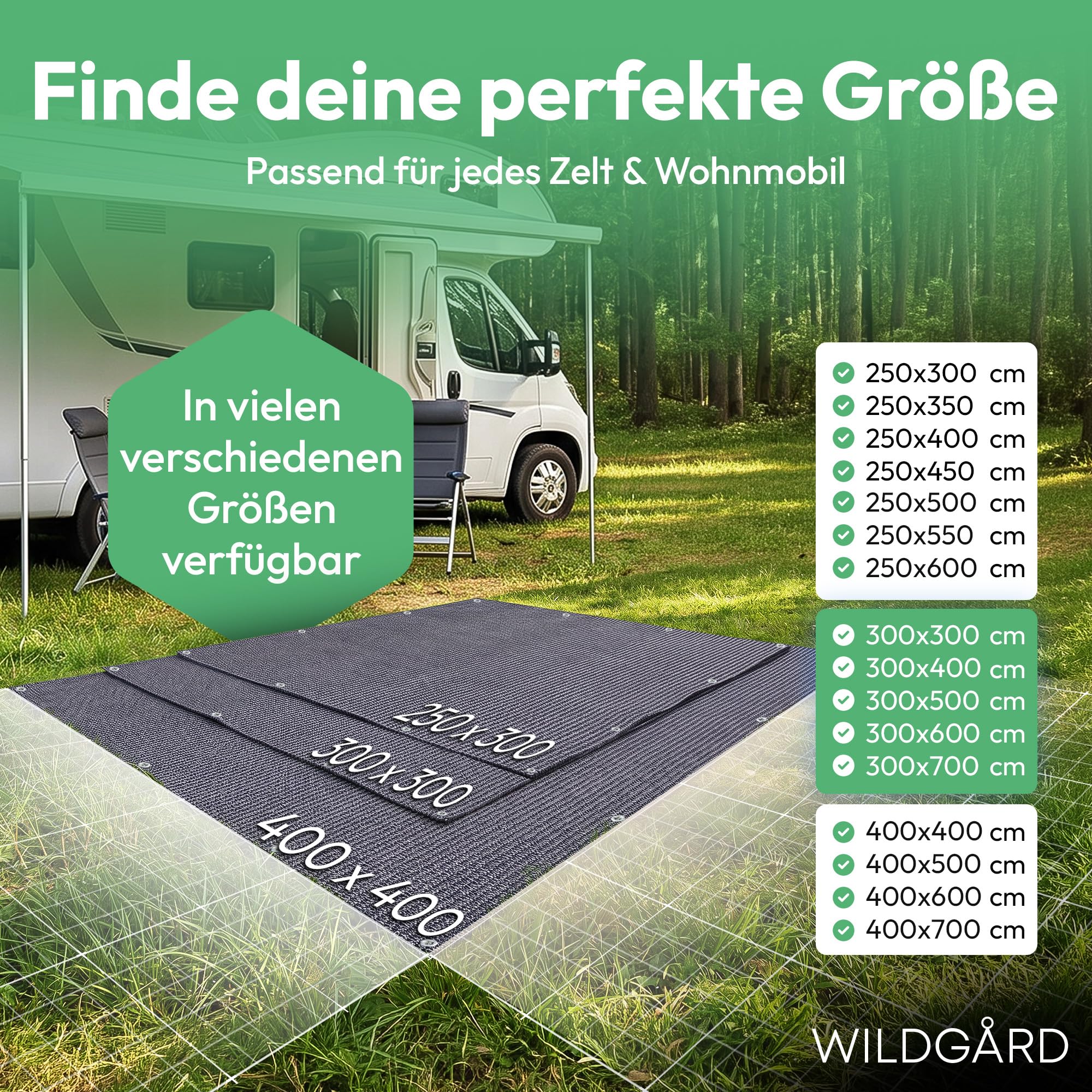 Tapis d'extérieur Bleu Gris différentes Tailles avec Sac de Transport Gants de Jardinage 8 Sardines Camping Caravane