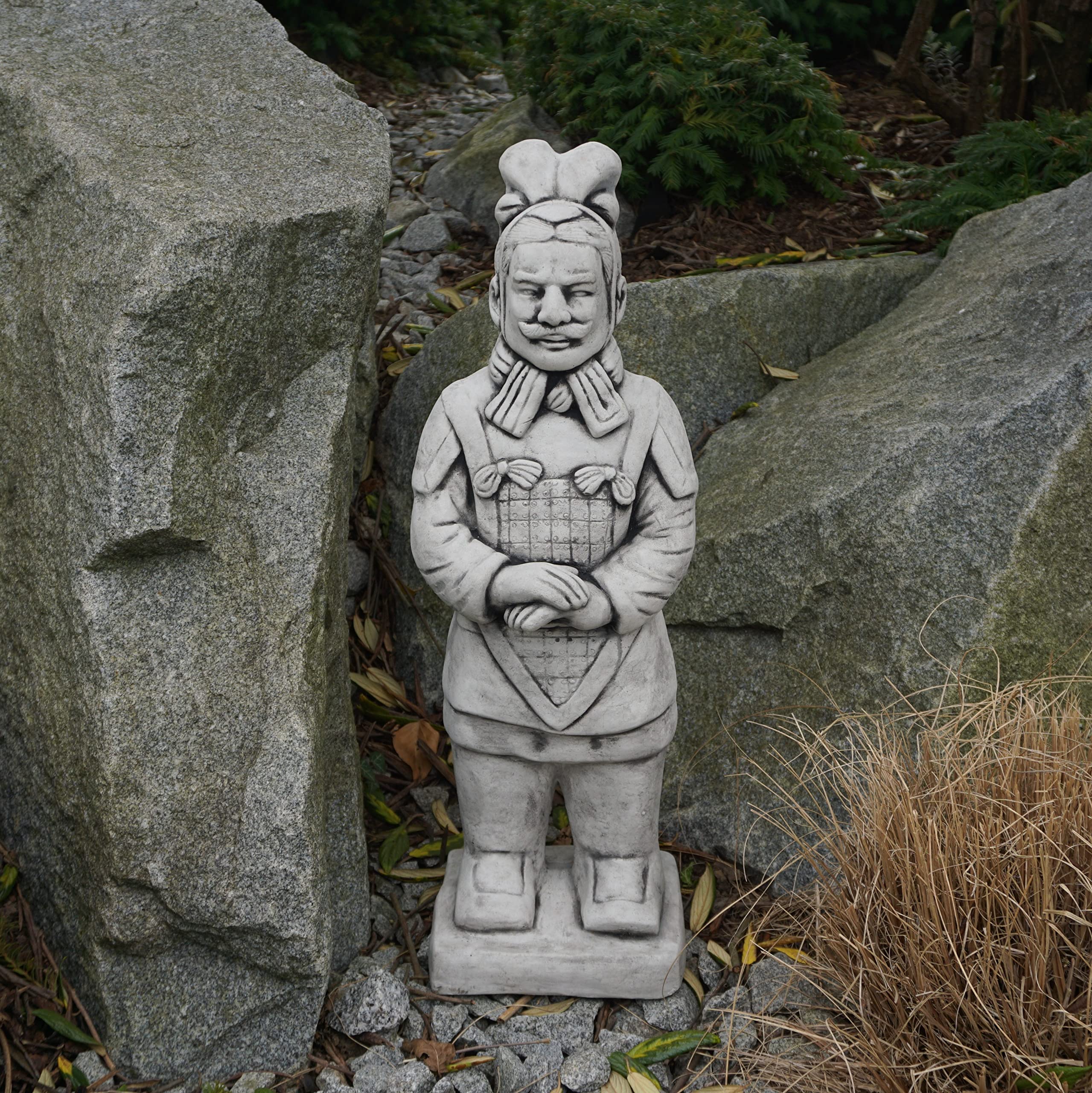 gartendekoparadies.de Terrakotta-Krieger, Steinfigur, 60 cm, 17 kg, Grau | Steinguss, Frostsicher für Aussenbereich, Asiatische Gartendeko