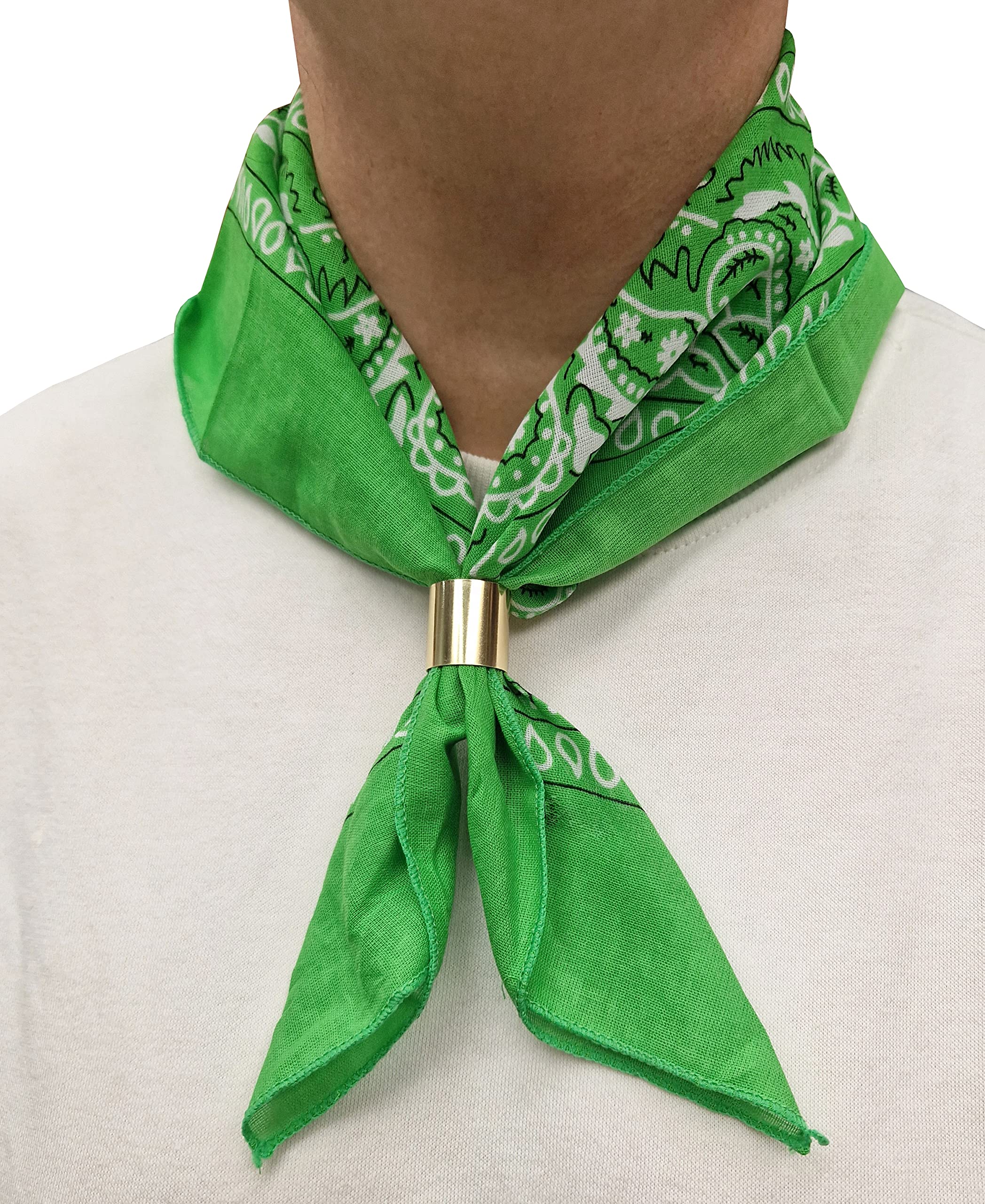 KomoneeTie Neck Ring Loop Clasp Gold Colour With Paisley Bandana Head Scarf  Headbands Handkerchief Cowboy Cotton Bib Party Face For Mens Womens Unisex