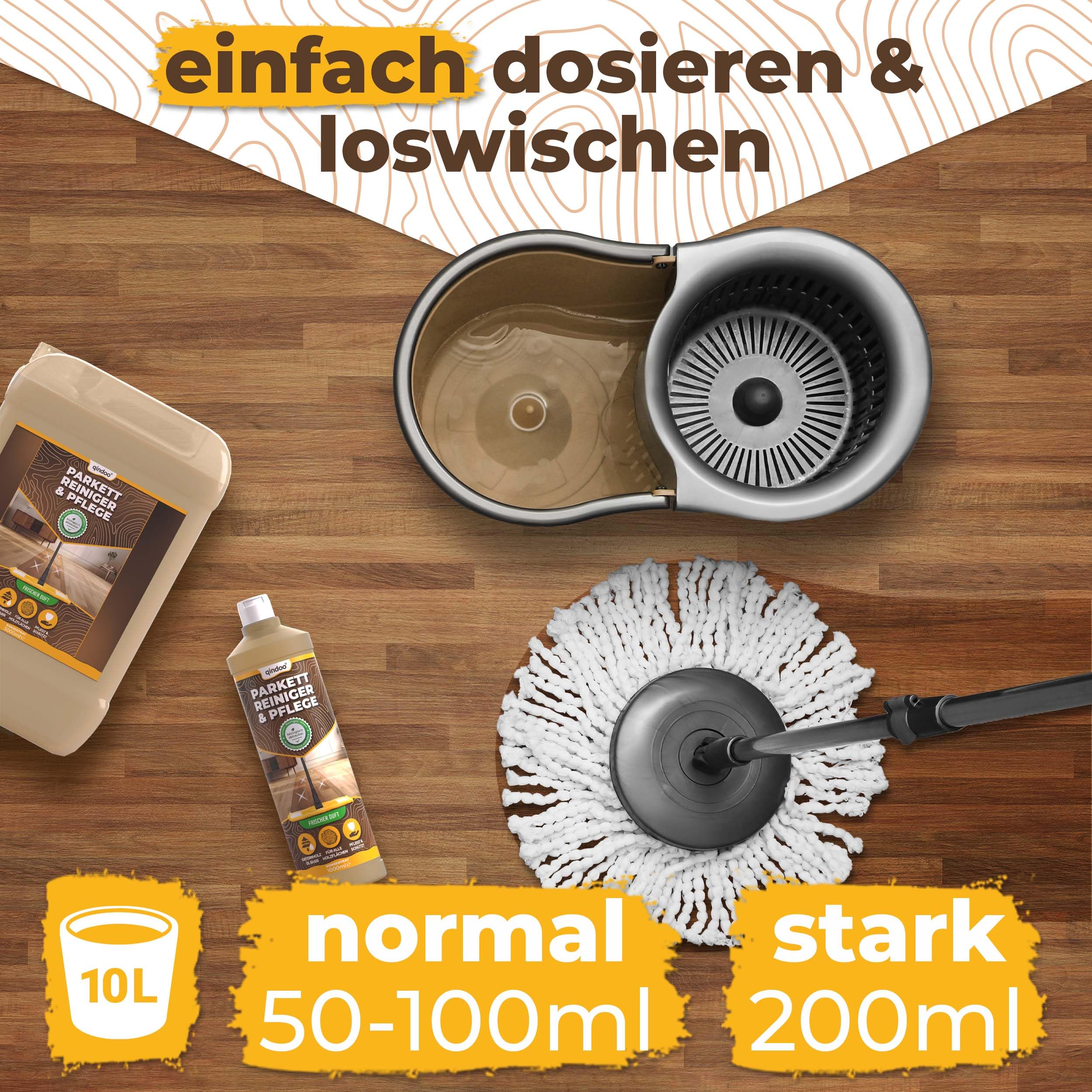 Parkettpflege für geölte Böden 5L Holz Dielen Parkettboden Reiniger Pflege, Holzboden un d Parkett wischen, Holzseife mit UV-Schutz