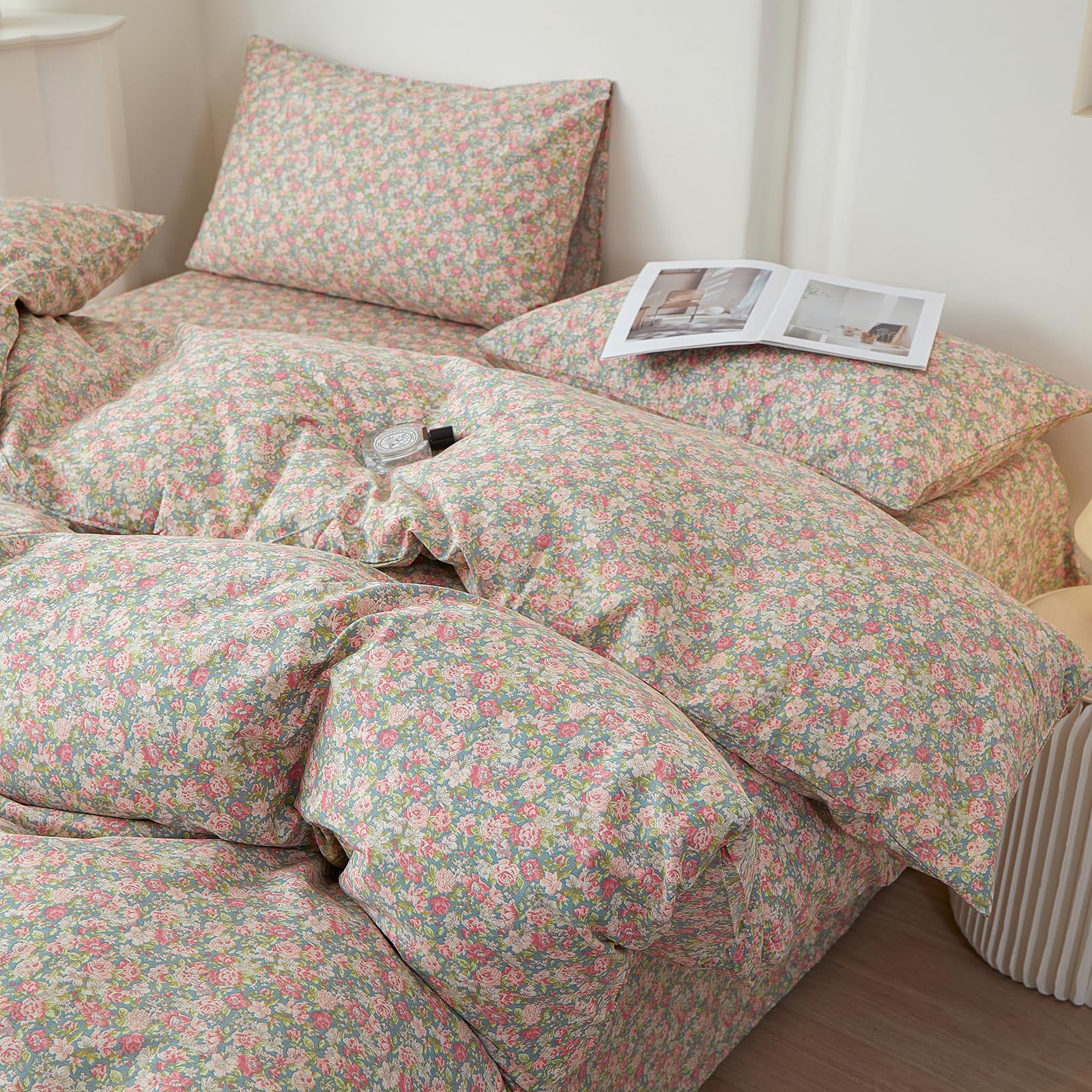LifeTB Vintage Flowers Comforter Set Queen Coquette Floral Bedding Set