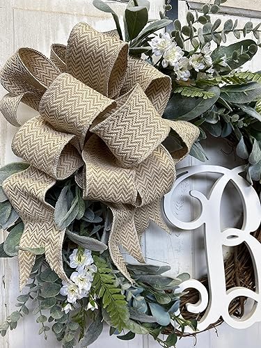 Miniatura 5 de Lambs Ear with Eucalyptus Front Door Wreath with Monogram Letter Option, 20-22" diameter, Exterior Door Decor, Rustic Farmhouse Look, Spring Summer