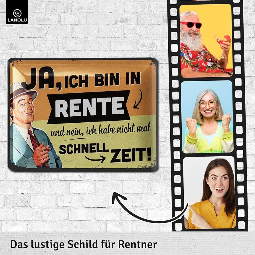 LANOLU Retro metalen bord pensioen cadeau voor mannen, gepensioneerden cadeau decoratie voor pensionering en begin van de pensioen, grappig cadeau- idee voor pensioen, 16 x 32 cm