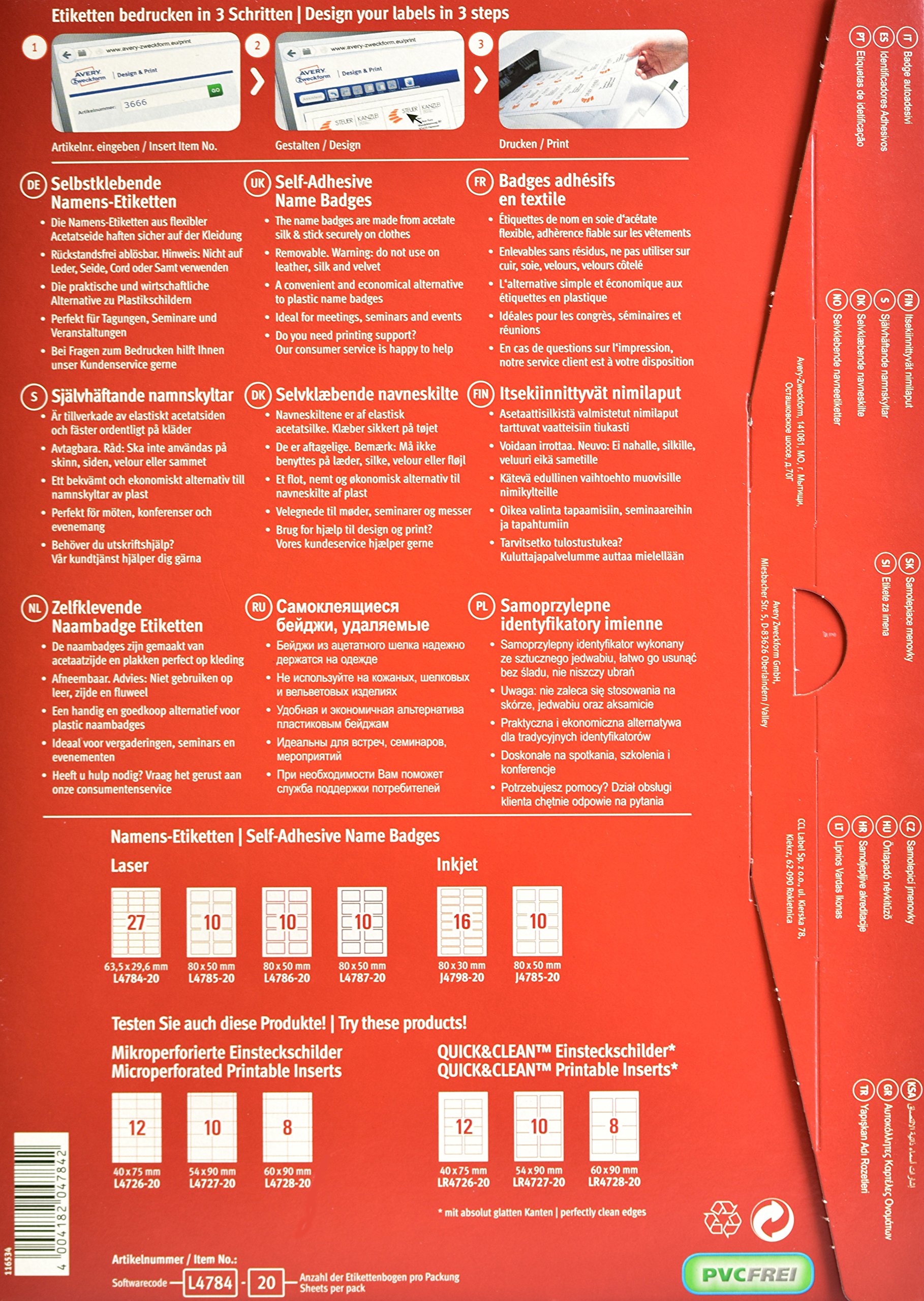 AVERY Zweckform L4784-20 Namensetiketten (540 Namensaufkleber, 63,5x29,6mm auf A4) 20 Blatt, weiß & 3490 Adressaufkleber (600 plus 120 Klebeetiketten extra, 70x36mm auf A4) 30 Blatt, weiß