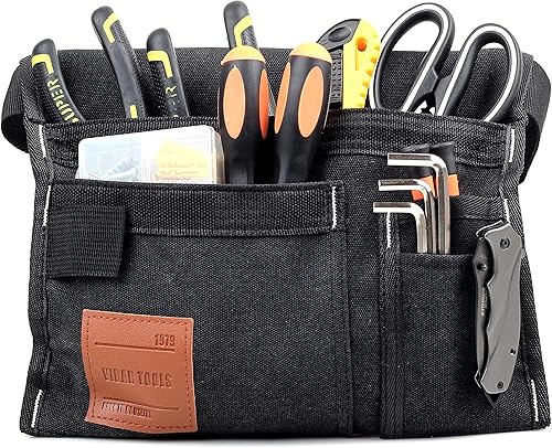 Miniatura 4 de Bolsa de cinturón de herramientas de un solo lado de 6 bolsillos, cinturón de utilidad, delantal de trabajo para carpintero y jardinero.