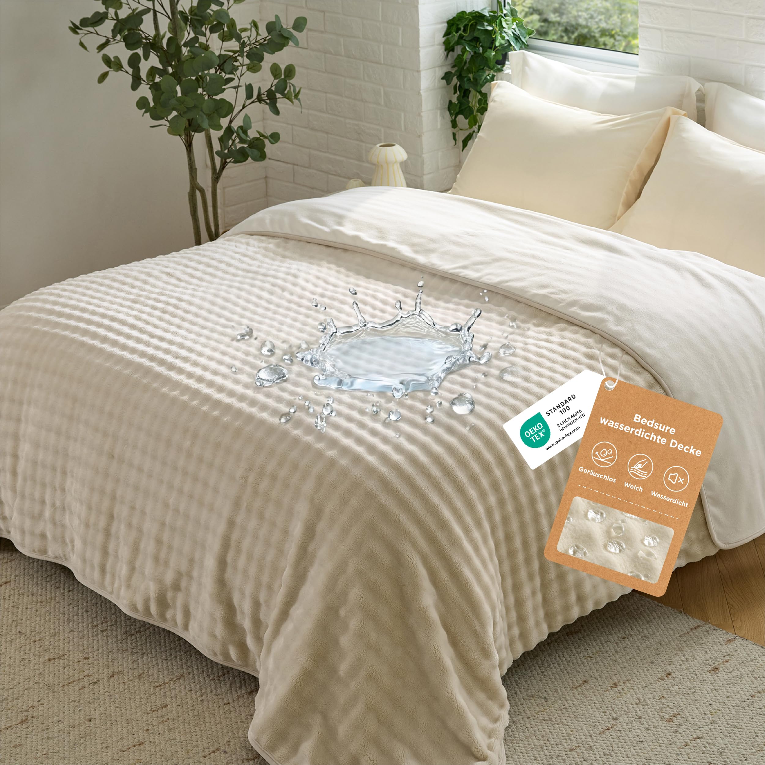 BEDSURE wasserdichte Decke Kuscheldecke 229x229 - Liebesdecke, Beige/Weiß | Hundedecke, kuschelige Liebesdecke, Beidseitig weicher Plüsch, Fleecedecke für Sofa, Zuverlässiger Wasserschutz, Pflegeleicht