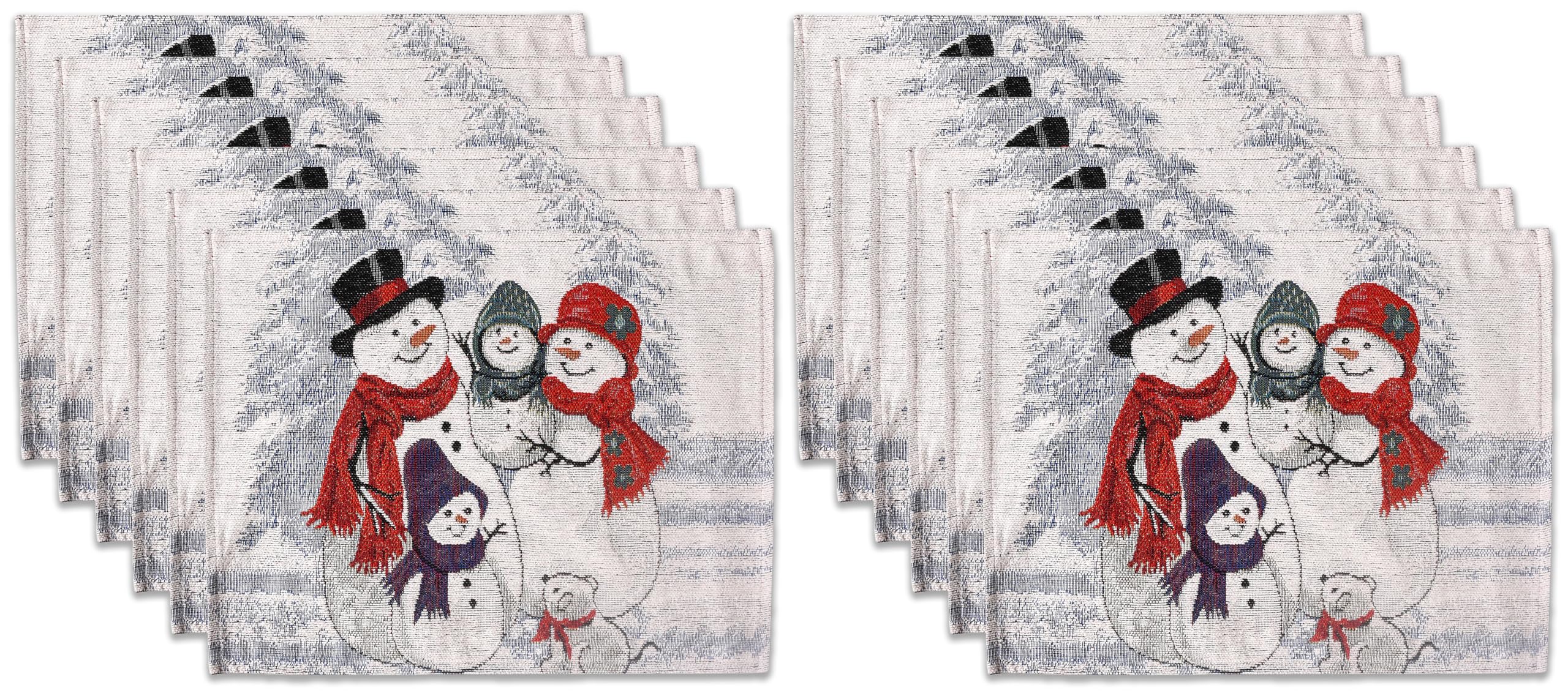 La Maison Christmas Placemats Winter Holiday Table Mat Set Xmas Decoration Washable Heat Proof Placemats Nordic, Snowman, Reindeers, Santa Festive Dining Decor (Snowman Family, 12)