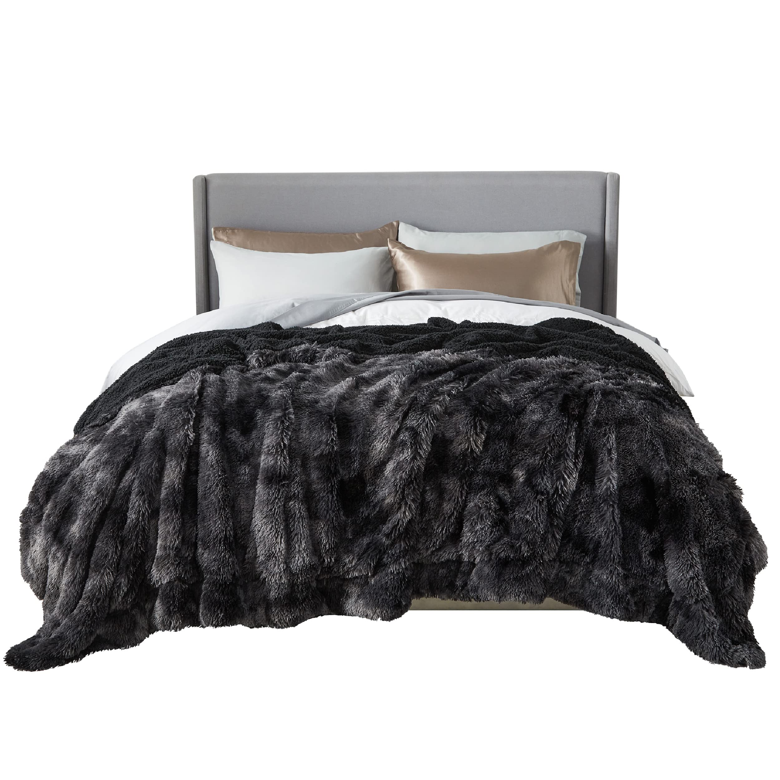 Bedsure Faux Fur King Size Blanket Tie Dye Black Fuzzy, Fluffy, and Shaggy Faux Fur, Soft and Thick Sherpa, Tie-dye Decorative Gift, King Blanket for Bed, 108x90 Inches, 380 GSM