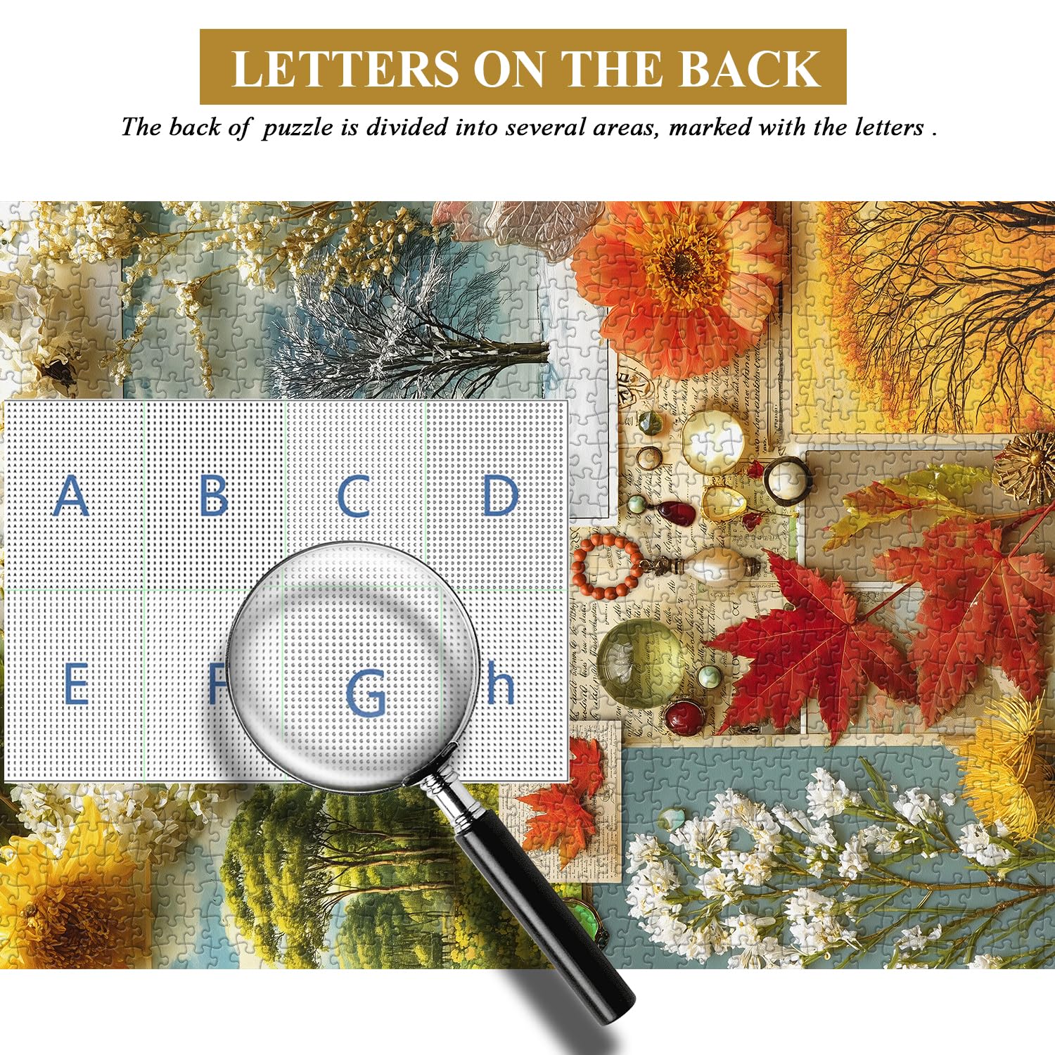 PICKFORU Buchstaben der Jahreszeiten Puzzles für Erwachsene 1000 Teile, Natur Blumen Jigsaw Puzzles 1000 Teile, Pflanzenkunst Ahornblätter Puzzle