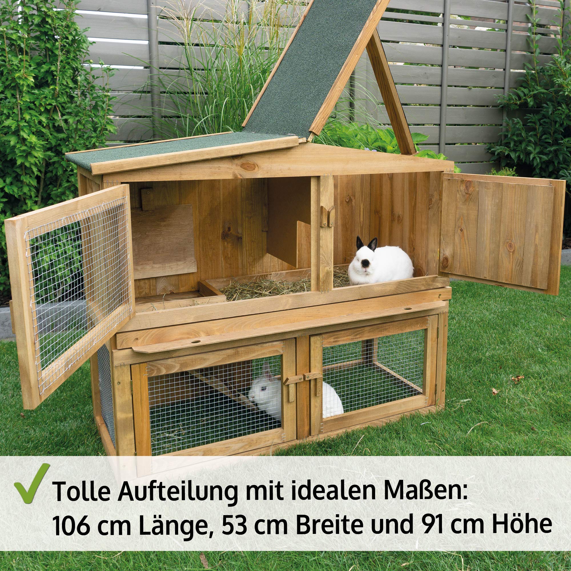 Zooprinz Hasenstall Kaninchenstall Obelix - aus edlem massiven Vollholz ideal für draußen - Kleintierstall mit natürlichen Farbe gestrichen - Einfach und schnell zu reinigen - Kaninchenstall