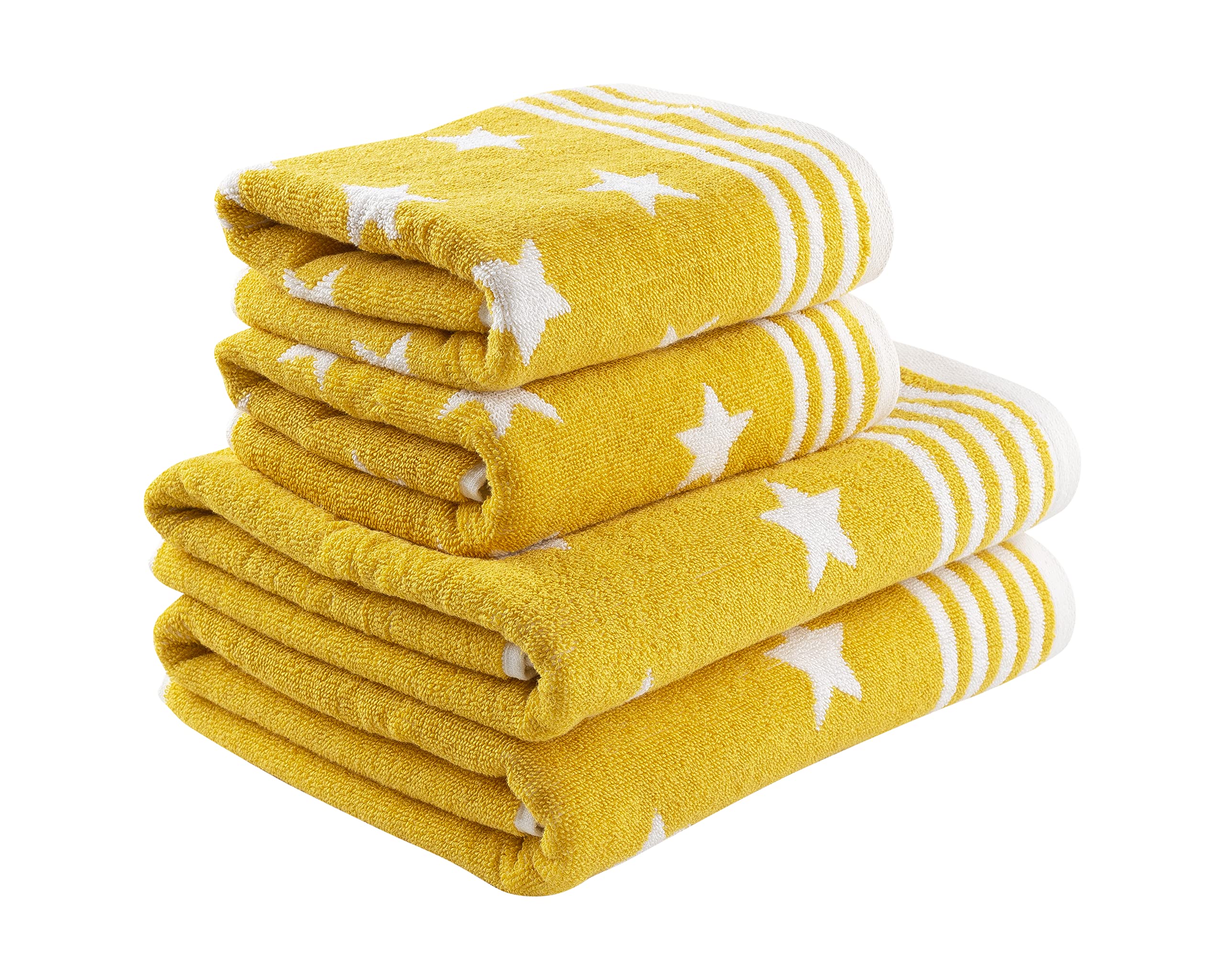 La Maison Jacquard Stars 100% Cotton 500GSM Luxury Hand Towel Bath Towel Super Soft Highly Absorbent Everyday Use (4 Piece Bale Set - 2 Hand Towels and 2 Bath Towels, Ochre) โ image 1