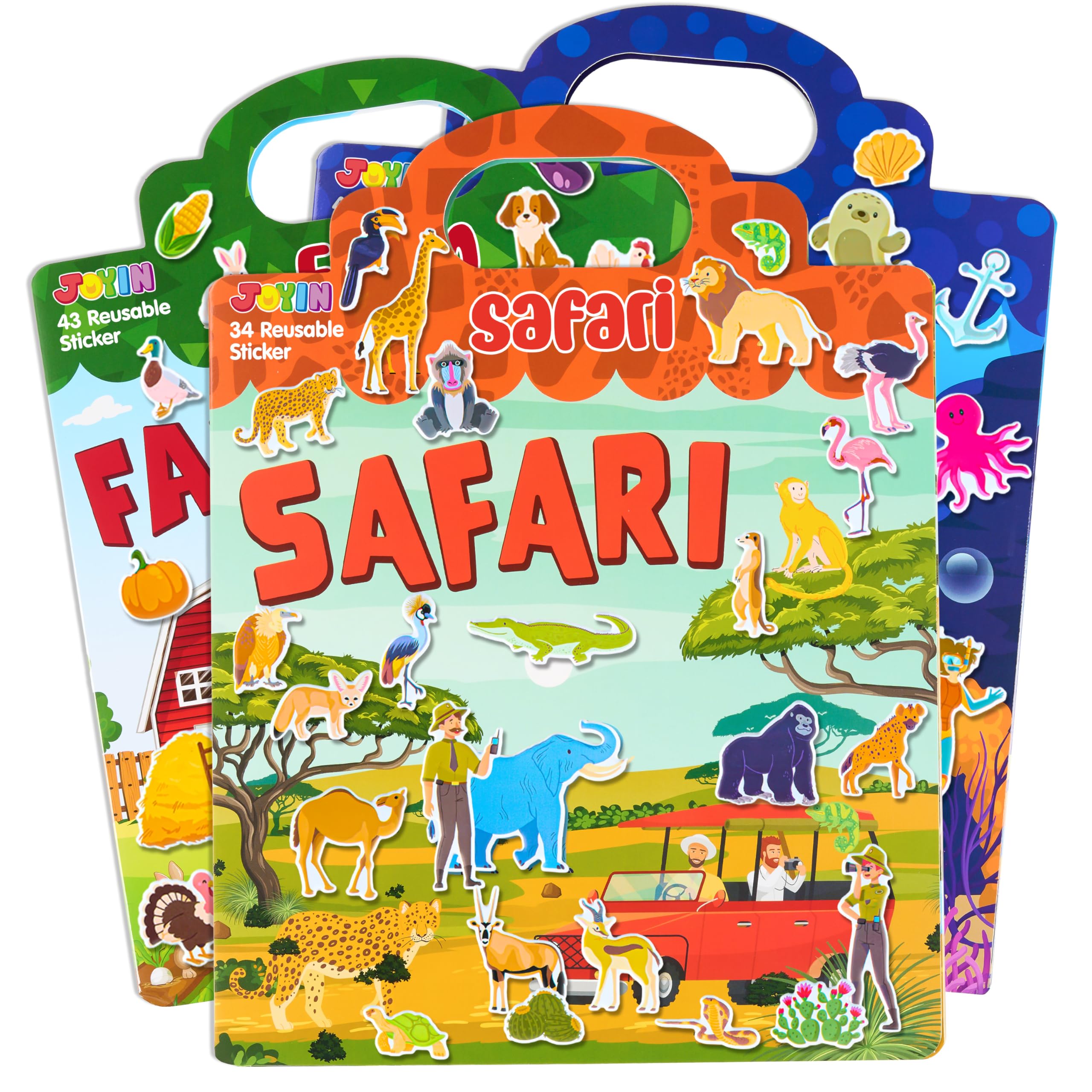 Joyin 3 Libri Di Adesivi Gonfiati, Attività Riutilizzabili Per Bambini, Giocattoli Da Viaggio, Adesivi Riutilizzabili Carini, Regali Di Artigianato - Fattoria, Oceano, Safari-image