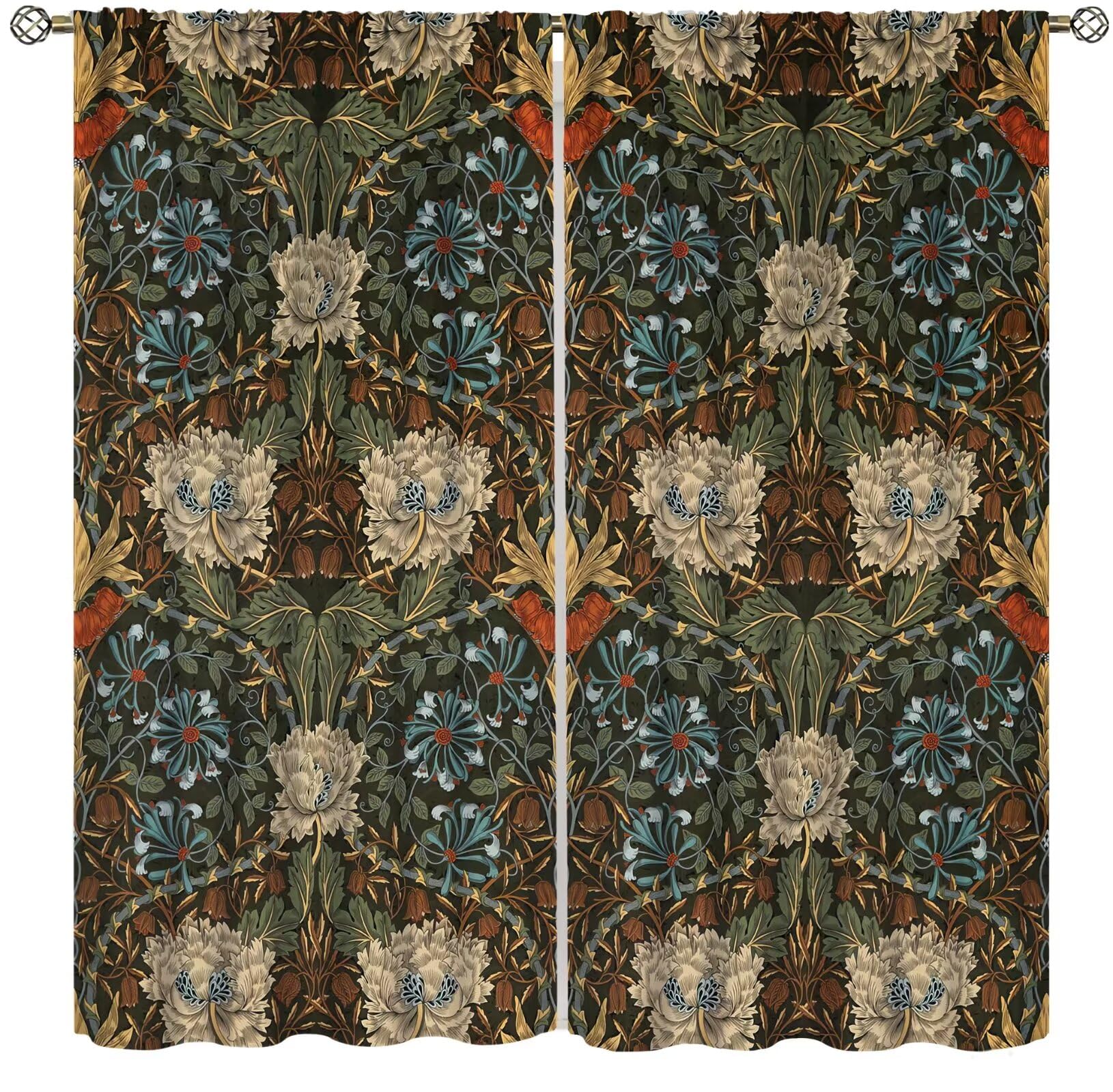 XBDDZSW Vintage Flower Curtains William Morris Vintage Country Boho Flower Art Pattern Printed Curtains Bedroom Living Room Kitchen Privacy Curtains 2