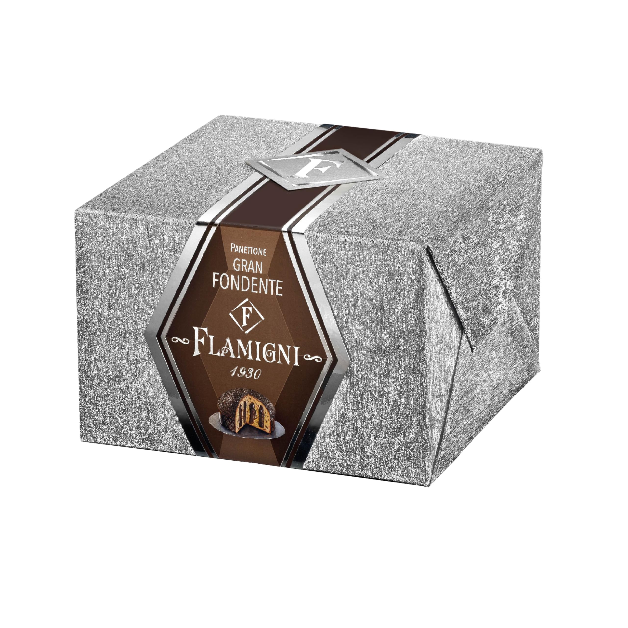 FLAMIGNI, Artisan Italian Panettone Gran Fondente, 33 oz/ 950 gr, with Cocoa Pastry Cream and Dark Chocolate Drops, Glazed with Chocolate and Dark Chocolate Flakes