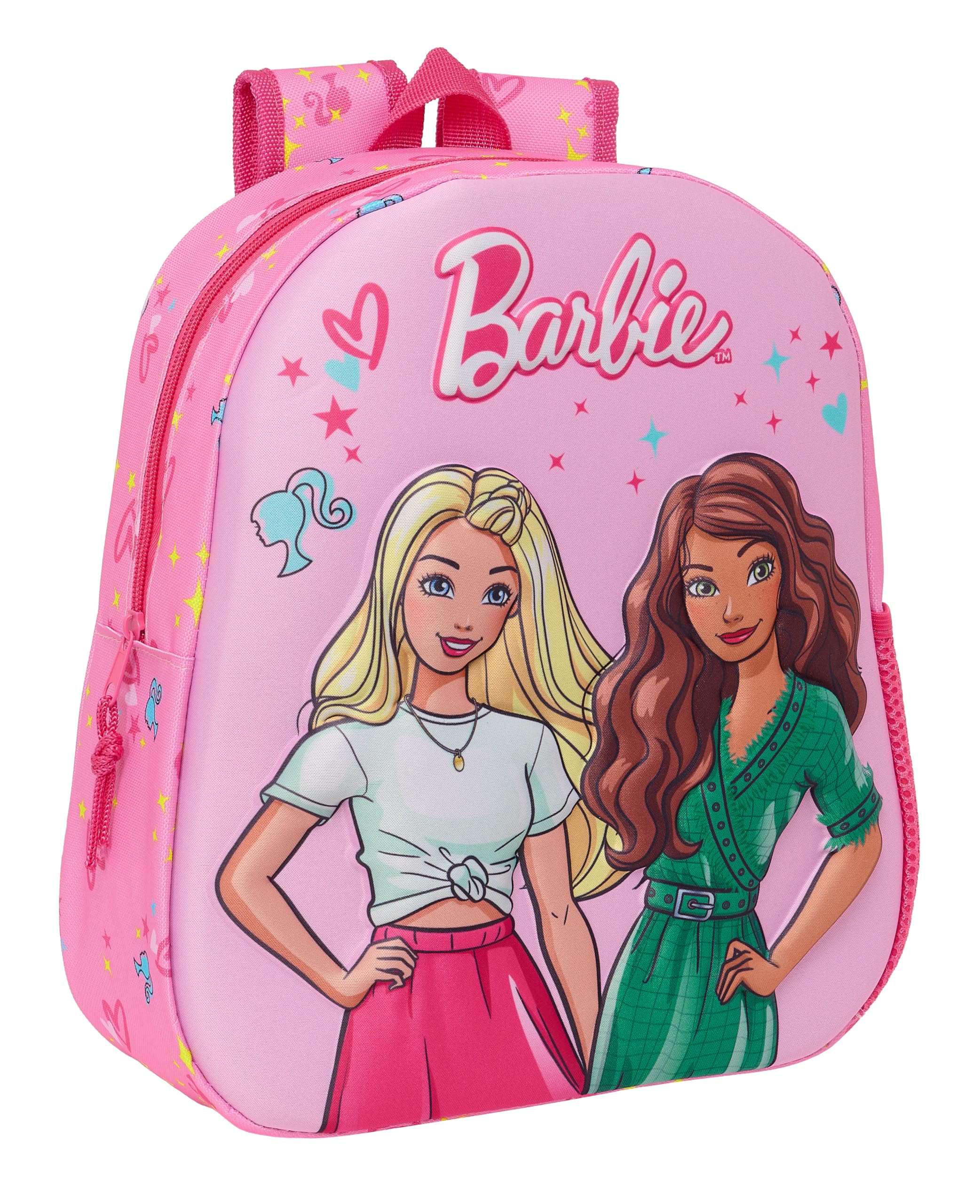 Safta BARBIE - Mochila Escolar, con Diseño 3D, Adaptable a Carro, Ideal para Niños de Diferentes Edades, Cómoda y Versátil, Calidad y Resistencia, 27x10x33 cm, Color Rosa/Fucsia
