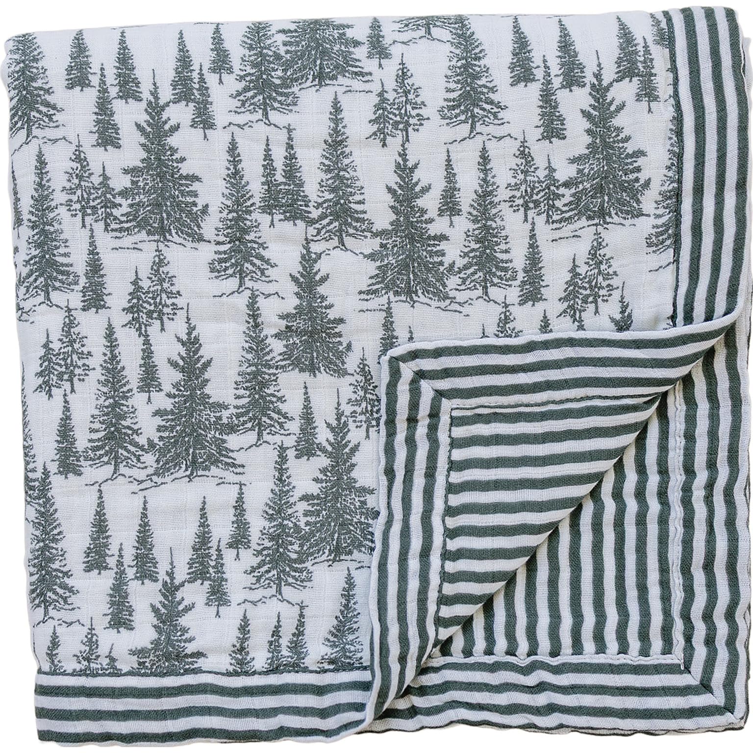 Mebie Baby Muslin Quilt, Forest Green Stripes, 100% Cotton Baby Blanket for Girls &amp; Boys, Newborns to Toddler, Soft Swaddle Blanket, 47"x47"