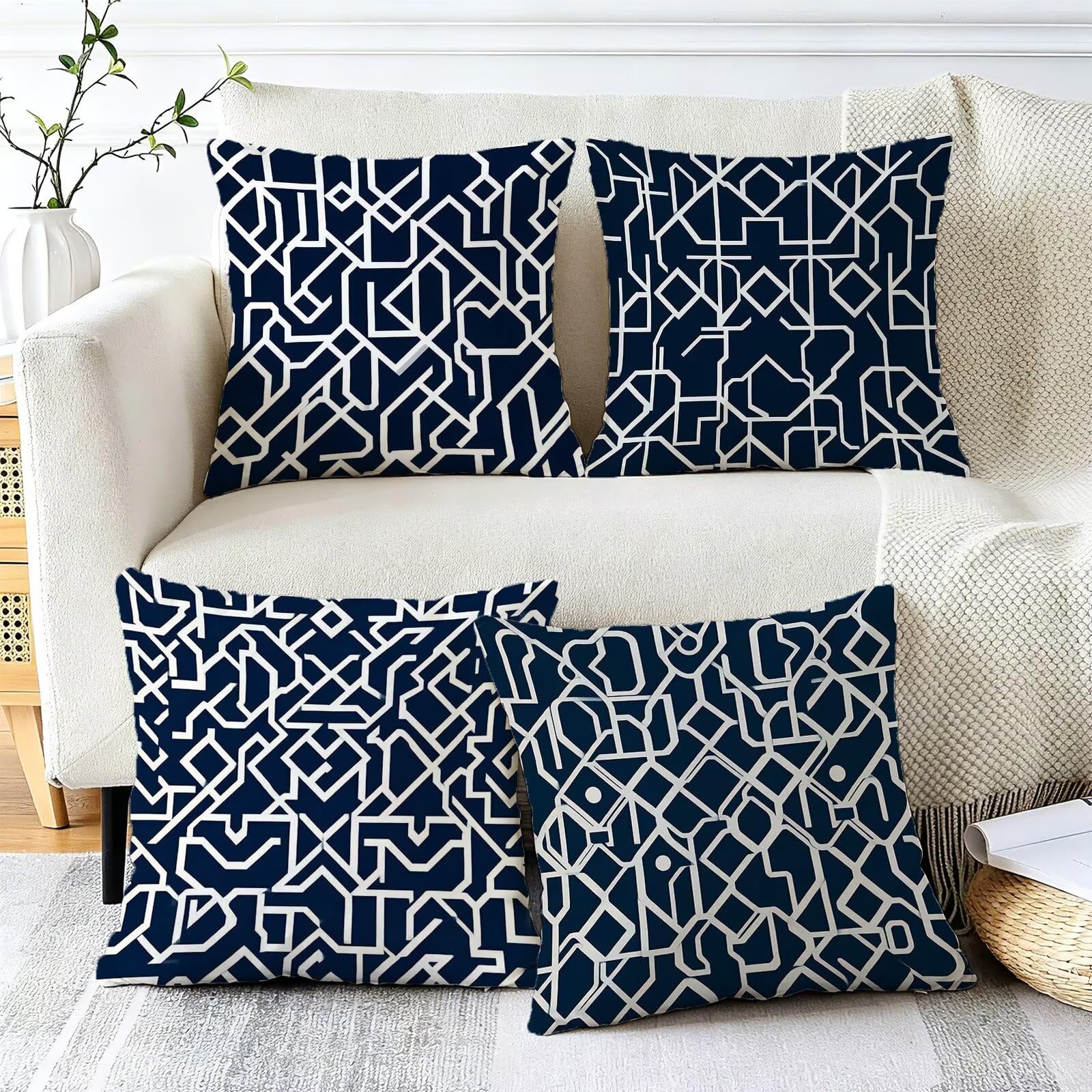 Blu Federe Cuscini Divano 60x60cm, Cuscini da Esterno Set de 4, Cod-296