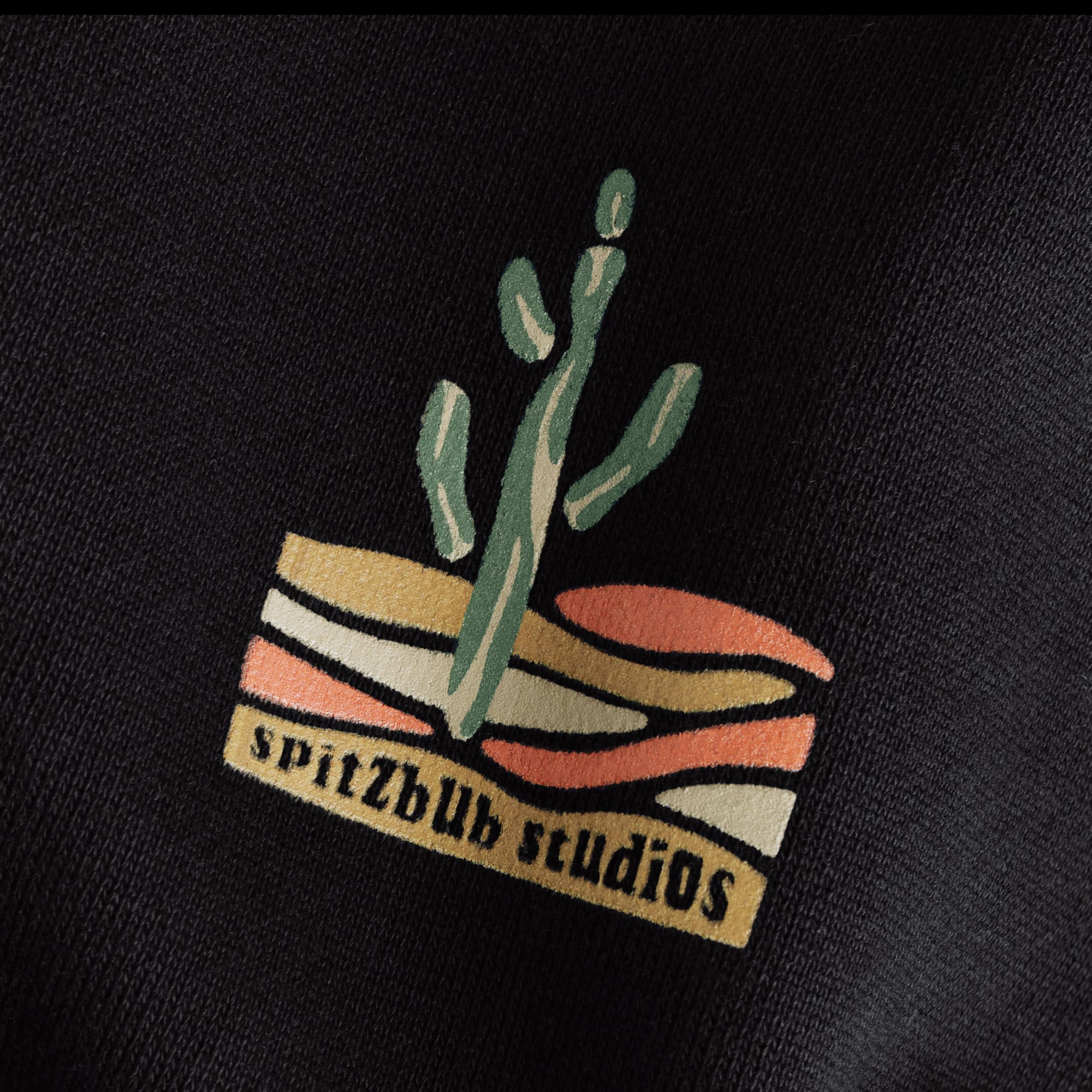 Spitzbub Oversized Hoodie Black Oasis – Kapuzenpullover, Schwarz mit Kaktusprint auf der Brust & Markenprint hinten