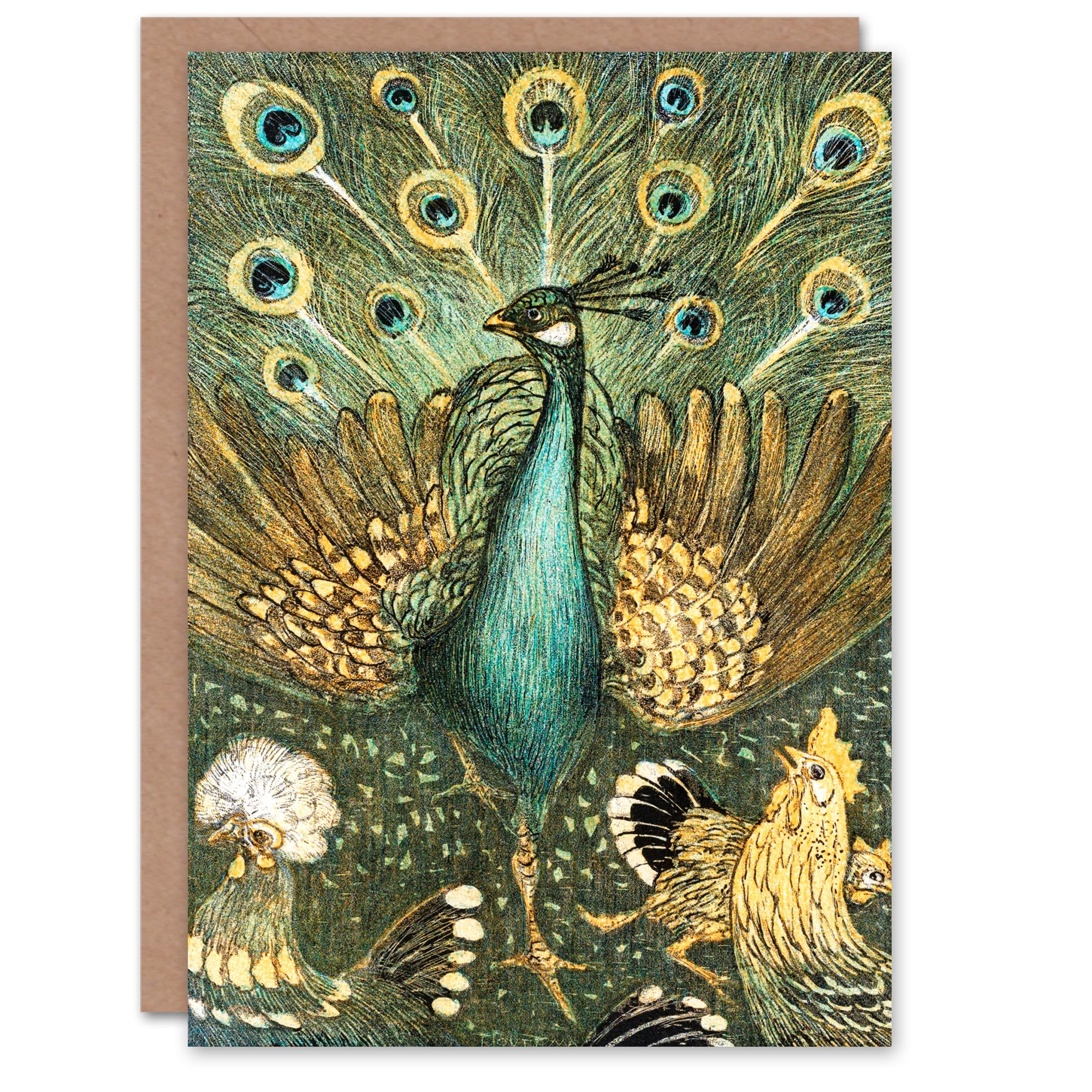 Artery8 - Greeting Card - Theo van Hoytema Peacock with Hens - Green