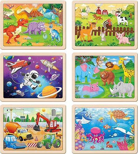 Miniatura 2 de SYNARRY Rompecabezas de madera para niños de 4 a 6 años, 6 paquetes de 60 piezas, rompecabezas de preescolar, juguetes educativos, regalos para