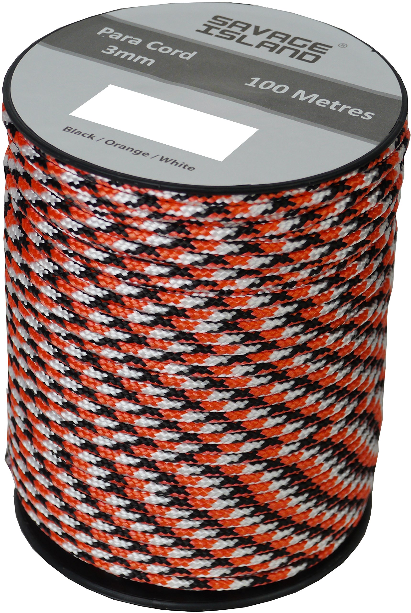 Savage Island Black/Orange/White 100M Reel Paracord Army Camping For Tent Basha Bivi Shelter Buidling Hammock Gardening Bushcraft In Green, Coyote And Red Colours ()