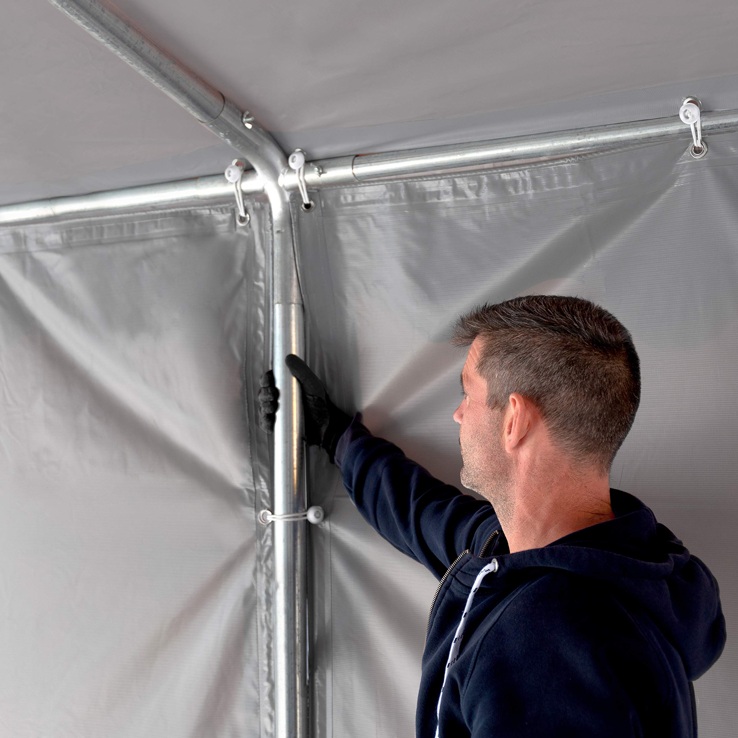 TOOLPORT Tendone deposito 4x10 m Tendone Industriale Tendostruttura con Altezza Laterale 3m Grigio telone in PVC 850 N Impermeabile utilizzo continuativo con Apertura con Cerniera