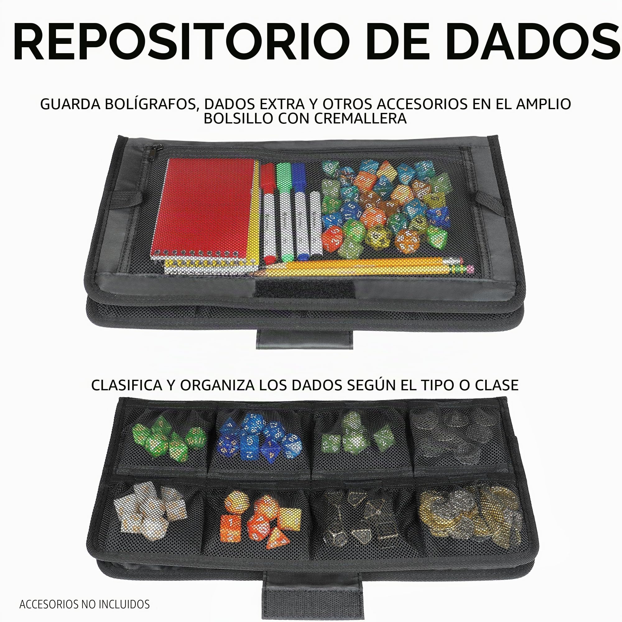 ENHANCE Tabletop DND Estuche de Dados y Bandeja para Tirar Dados - Almacenamiento de Dados para Dados de RPG con diseño Resistente, Interior Suave, y Bolsillos organizadores (Capacidad de 500 Dados)