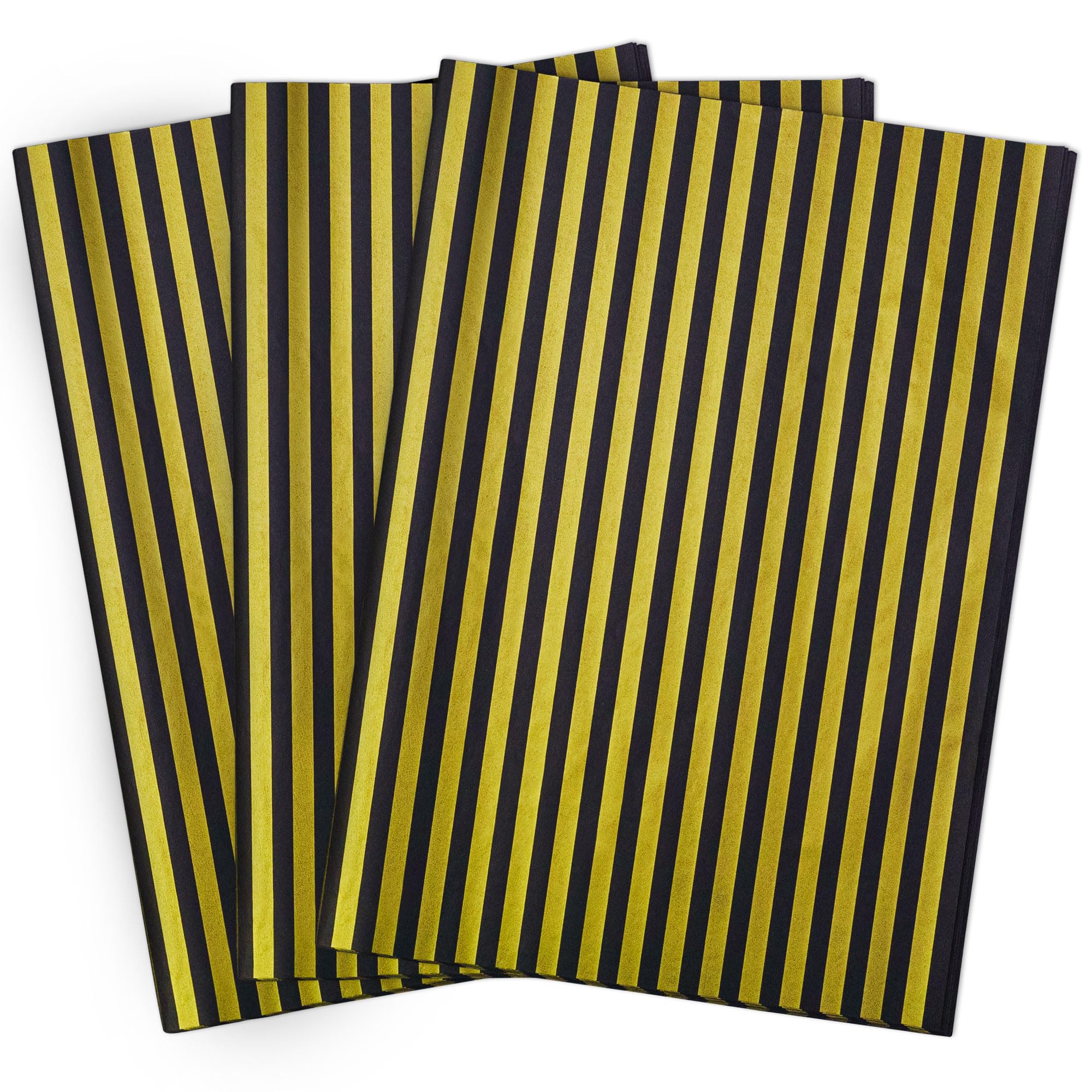 MR FIVE 60 Sheets Black with Gold Stripe Tissue Paper Bulk,14" x 20",Black Gold Tissue Paper for Gift Bags,Baby Shower,Birthday,Weddings (Black with
