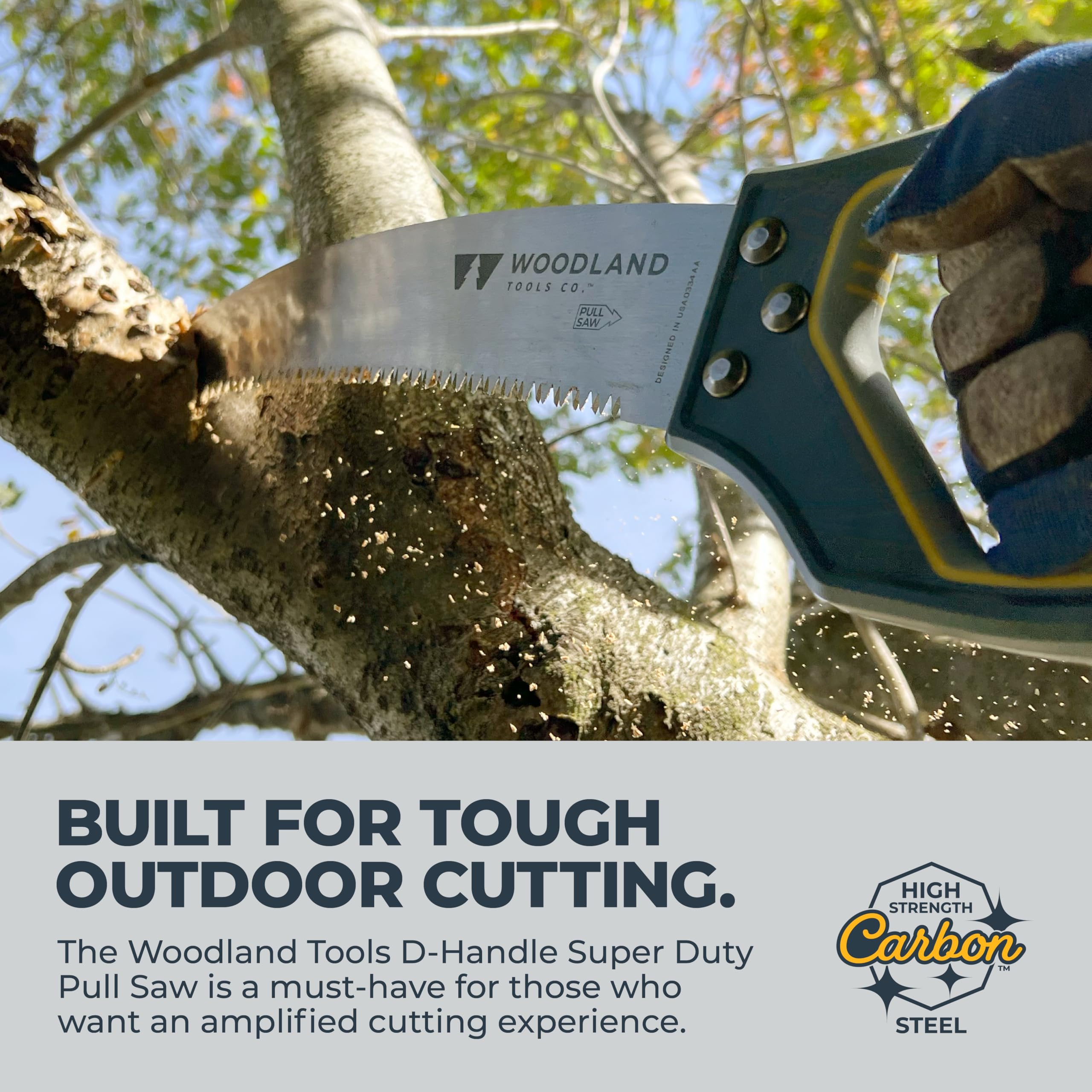 Woodland Tools Co. - Sierra de podar con mango en D, sierra de jardinería duradera con agarre ergonómico para podar ramas y cortar madera muerta