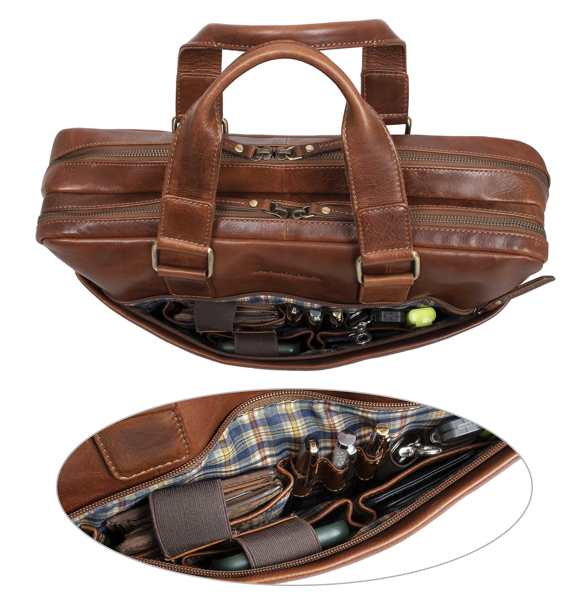 Marc Peter® Sydney Lehrertasche Herren Leder Aktentasche Laptoptasche Bürotasche Businesstasche groß XXL Umhängetasche Bräun