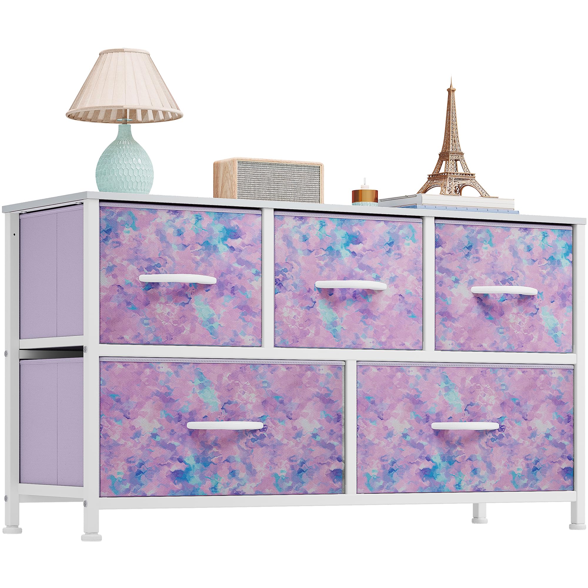 YITAHOME Wide Storage Tower with 5 Drawers - Fabric Dresser, Organizer Unit for Bedroom, Living Room, Closets - Sturdy Steel Frame, Easy Pull Fabric Bins & Wooden Top