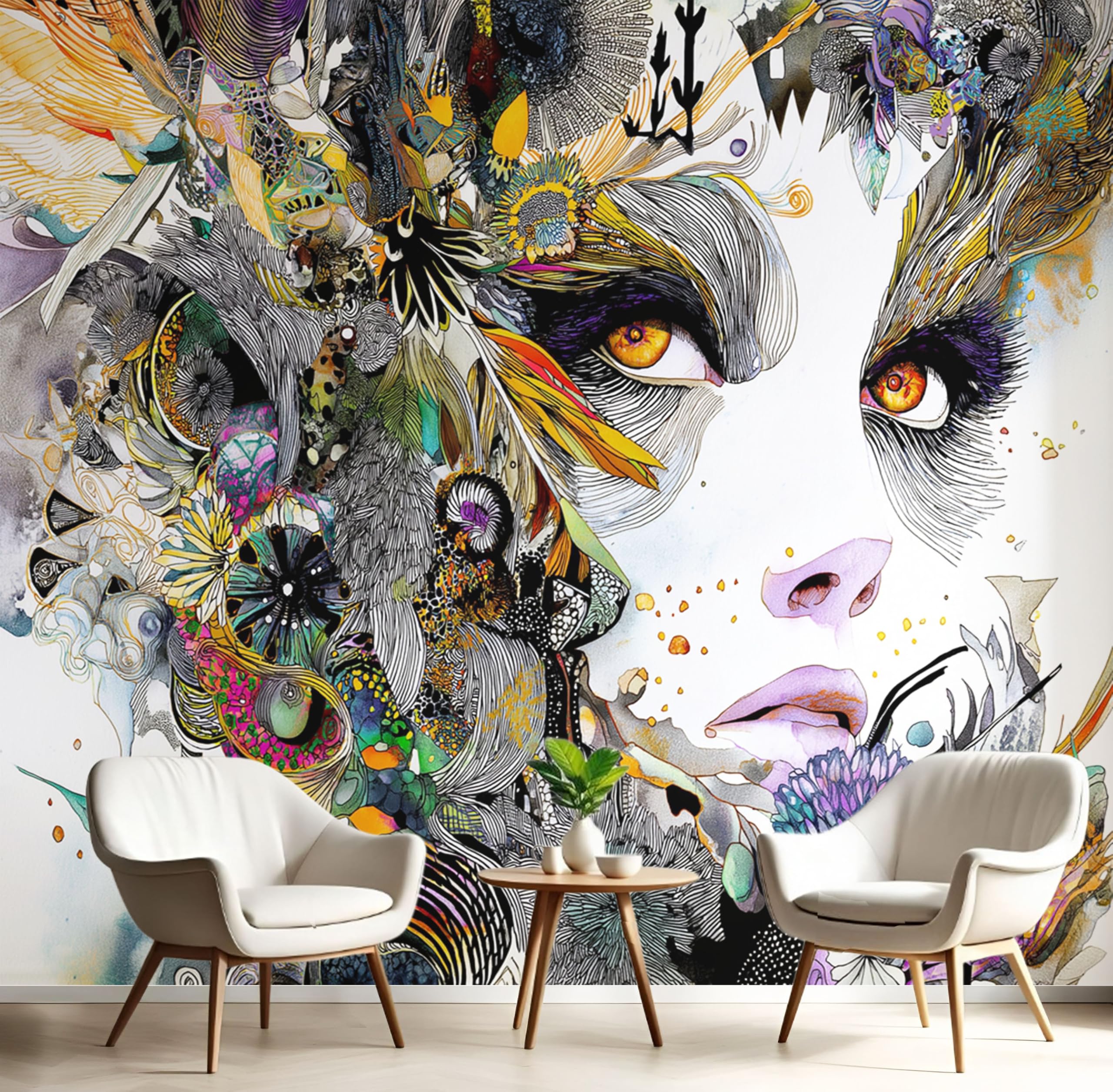 Papier peint panoramique noir et blanc au design aquarelle unique