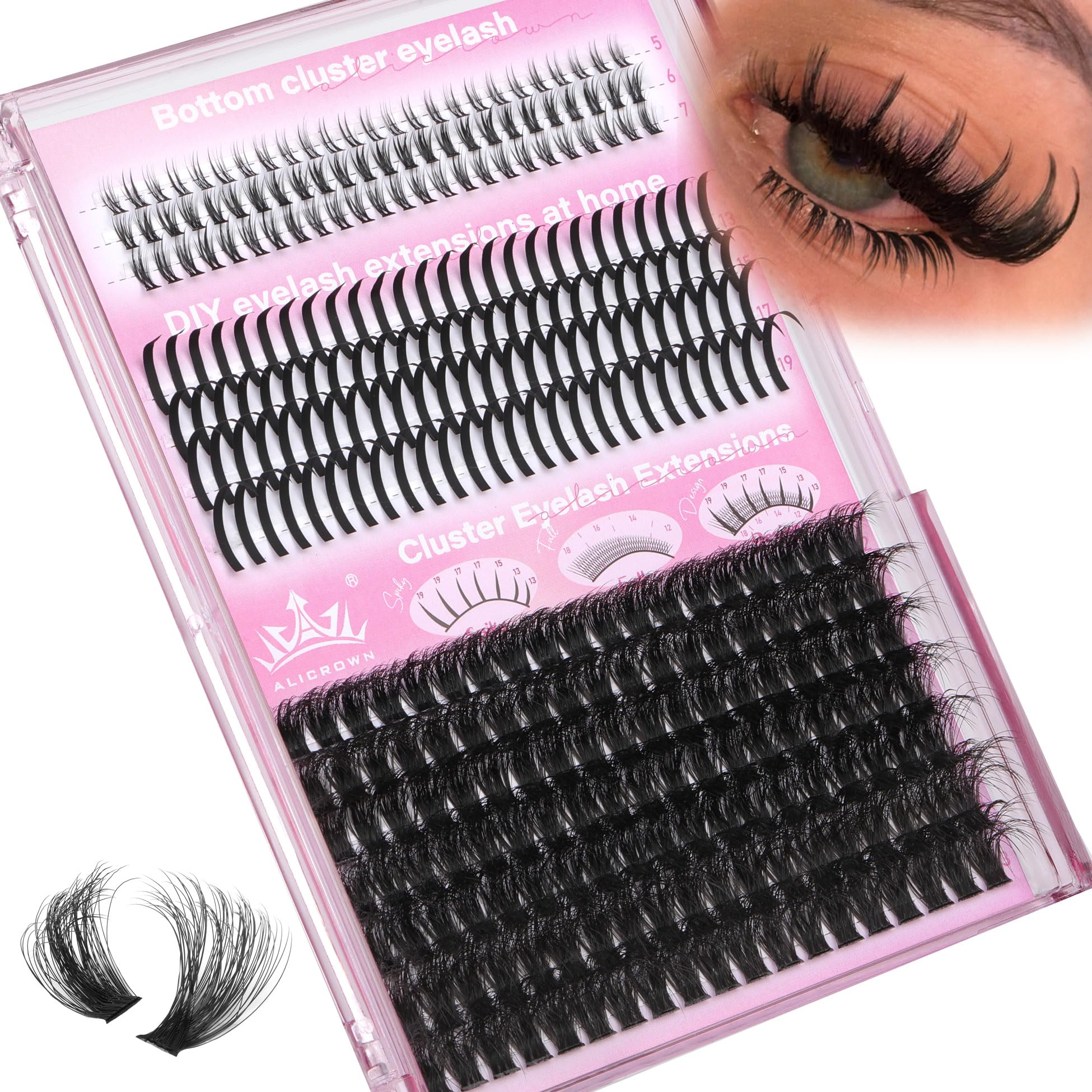 Volume Lash Clusters Spikes Eyelash Extensions Thick Lash Extensions DIY Eyelash Extensions at Home with Bottom Eyelash Clusters (12mm-19mm, 312Pcs in