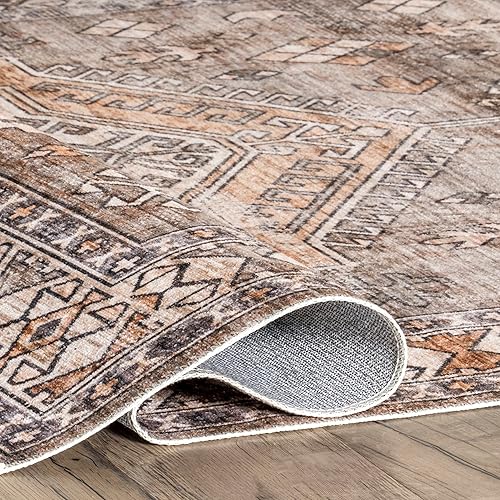 Miniatura 6 de nuLOOM Mae - Alfombra ultrafina lavable a máquina, diseño tribal, 4 x 6 pies, color marrón
