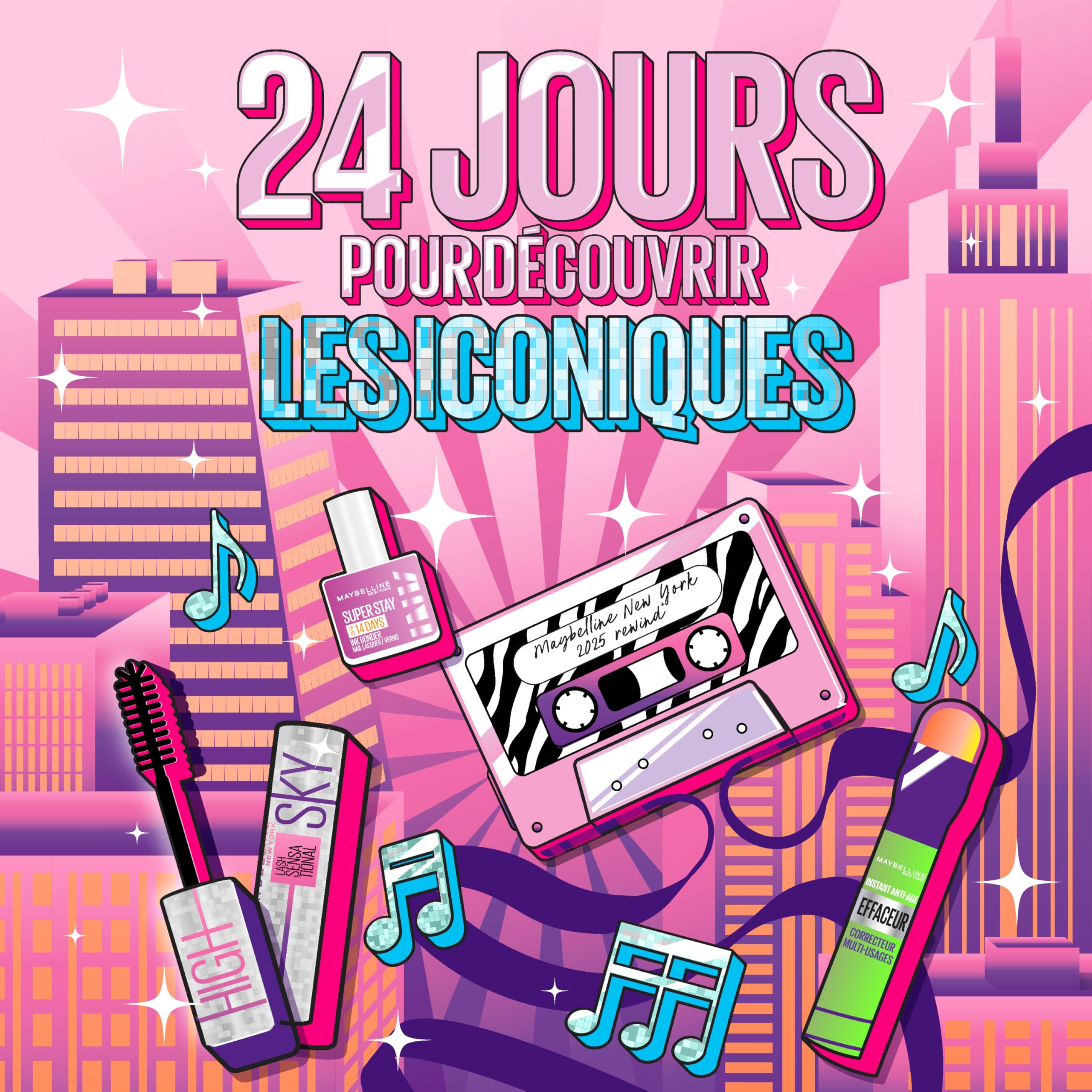 Maybelline New York – Calendrier de l'Avent 2025 – Coffret 24 Produits de Maquillage – Grand Format – Teint, Regard, Lèvres & Ongles