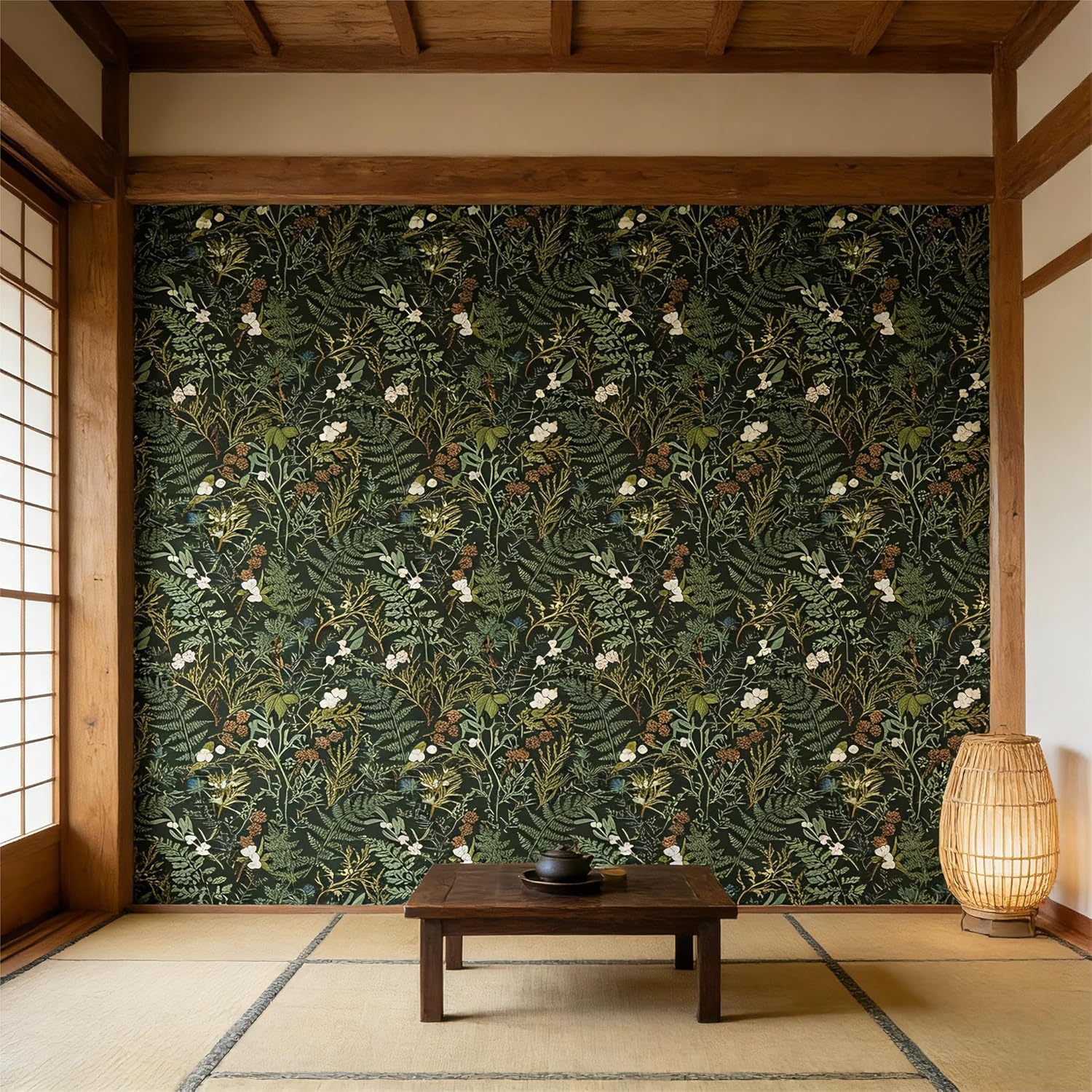 Peel and Stick Wallpaper Removable Self-Adhesive, Renter Friendly Waterproof Vinyl Contact Paper, green floral Self Stick Wall Paper for Bedroom Bathroom Cabinet Furniture Makeover, 17.5" x 118"